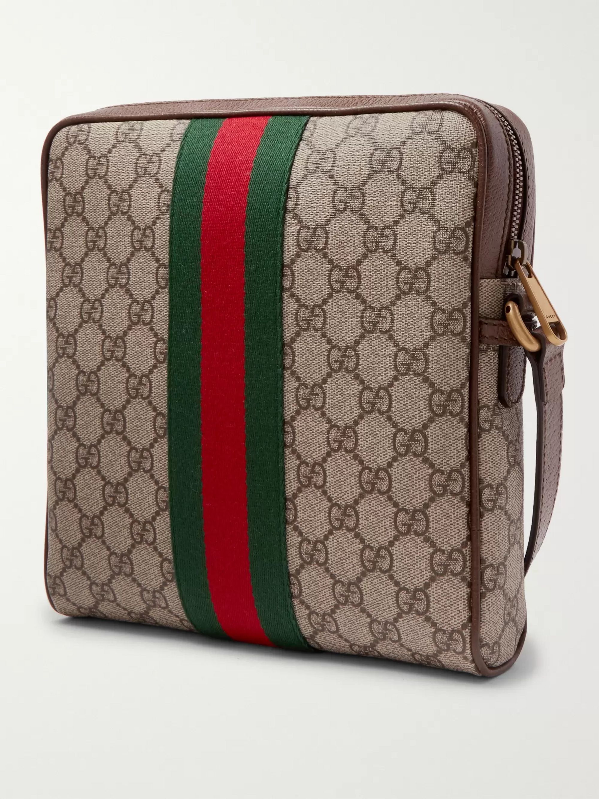 Brown Ophidia Leather-Trimmed Monogrammed Coated-Canvas Messenger Bag | Gucci | MR PORTER