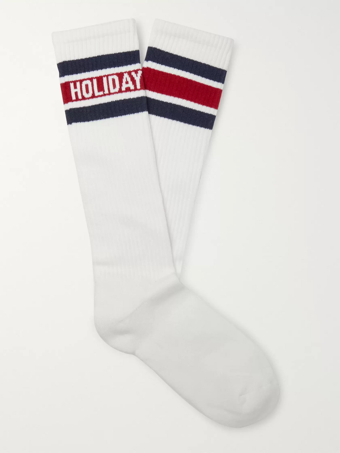 Holiday Boileau Striped Logo-intarsia Cotton-blend Socks In Burgundy