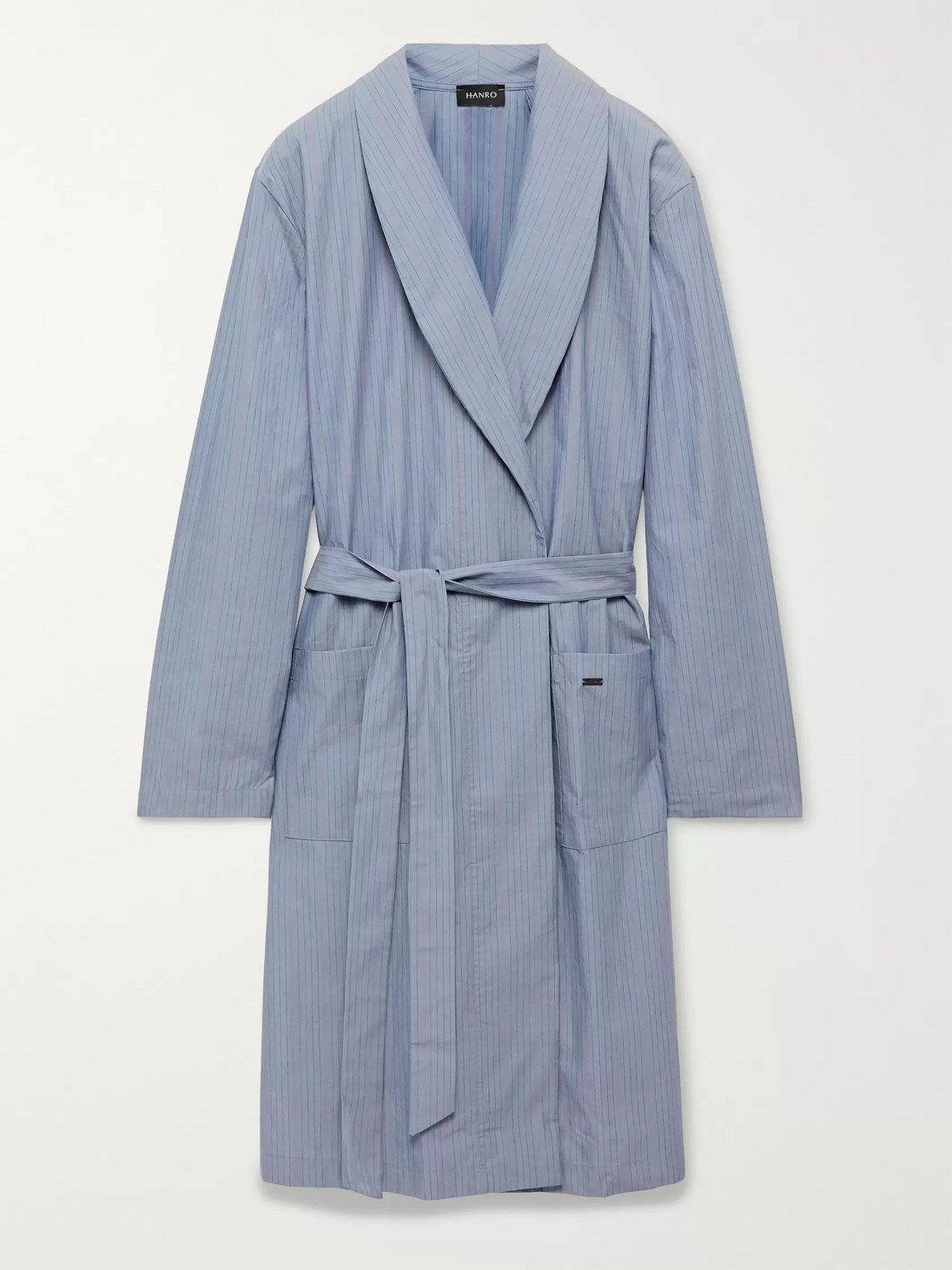Hanro Striped Mercerised Cotton-chambray Robe In Blue