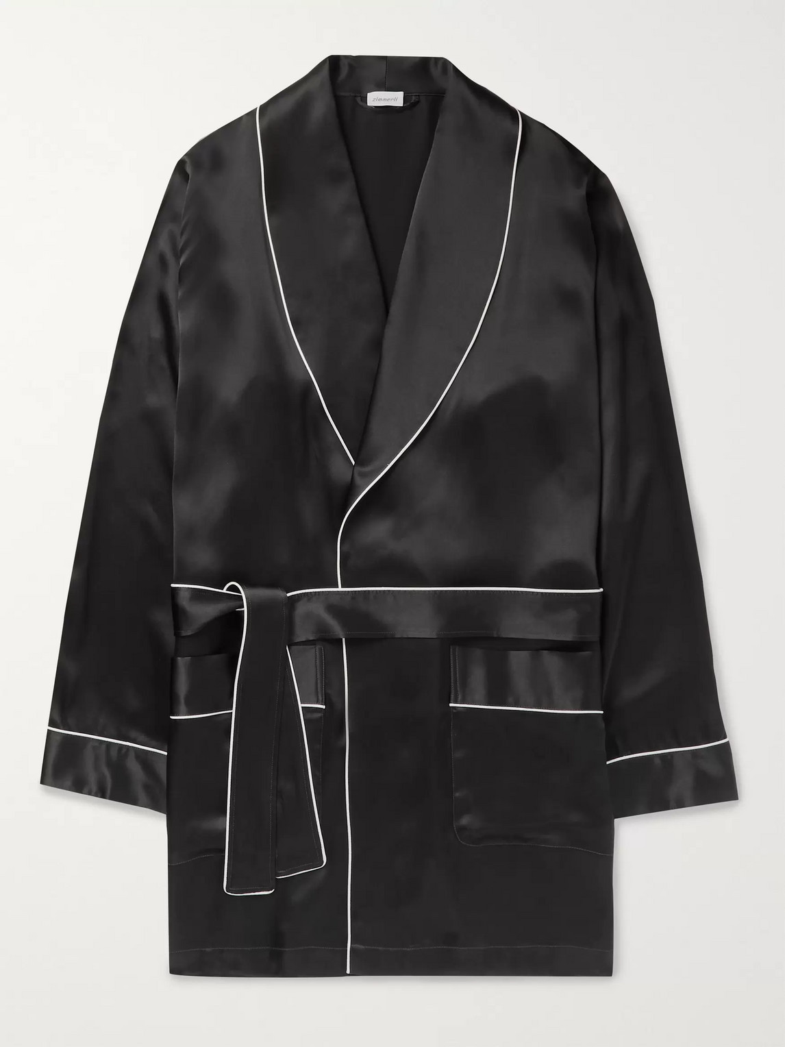 Zimmerli Piped Silk Robe In Black