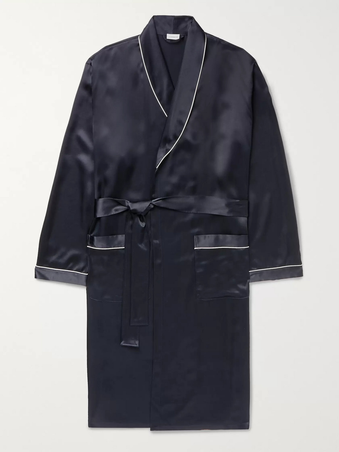 Zimmerli Piped Silk-satin Robe In Blue