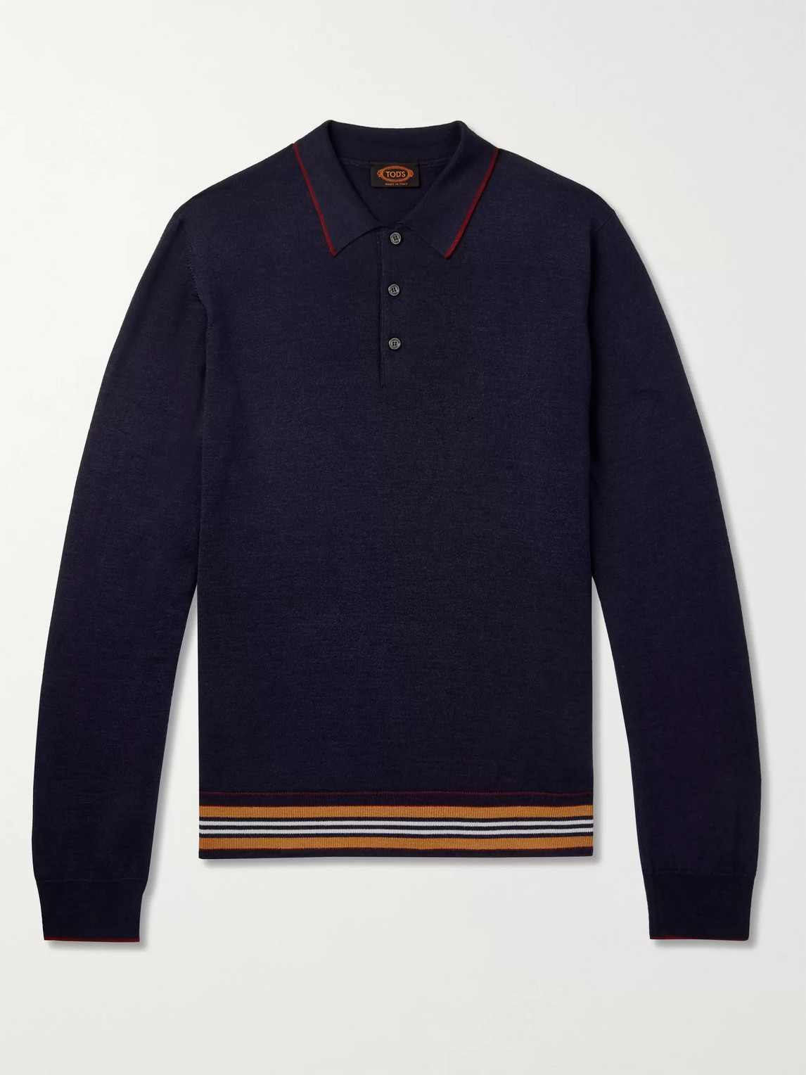 Tod's Slim-fit Striped Merino Wool And Silk-blend Polo Shirt In Blue