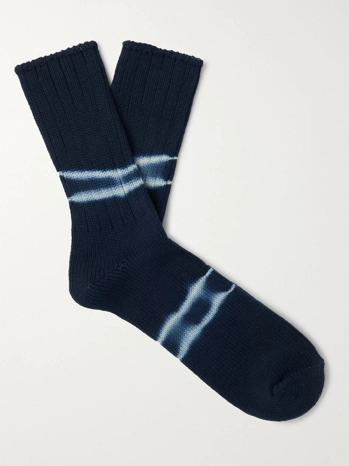 Anonymous Ism Indigo-dyed Cotton-blend Socks In Blue