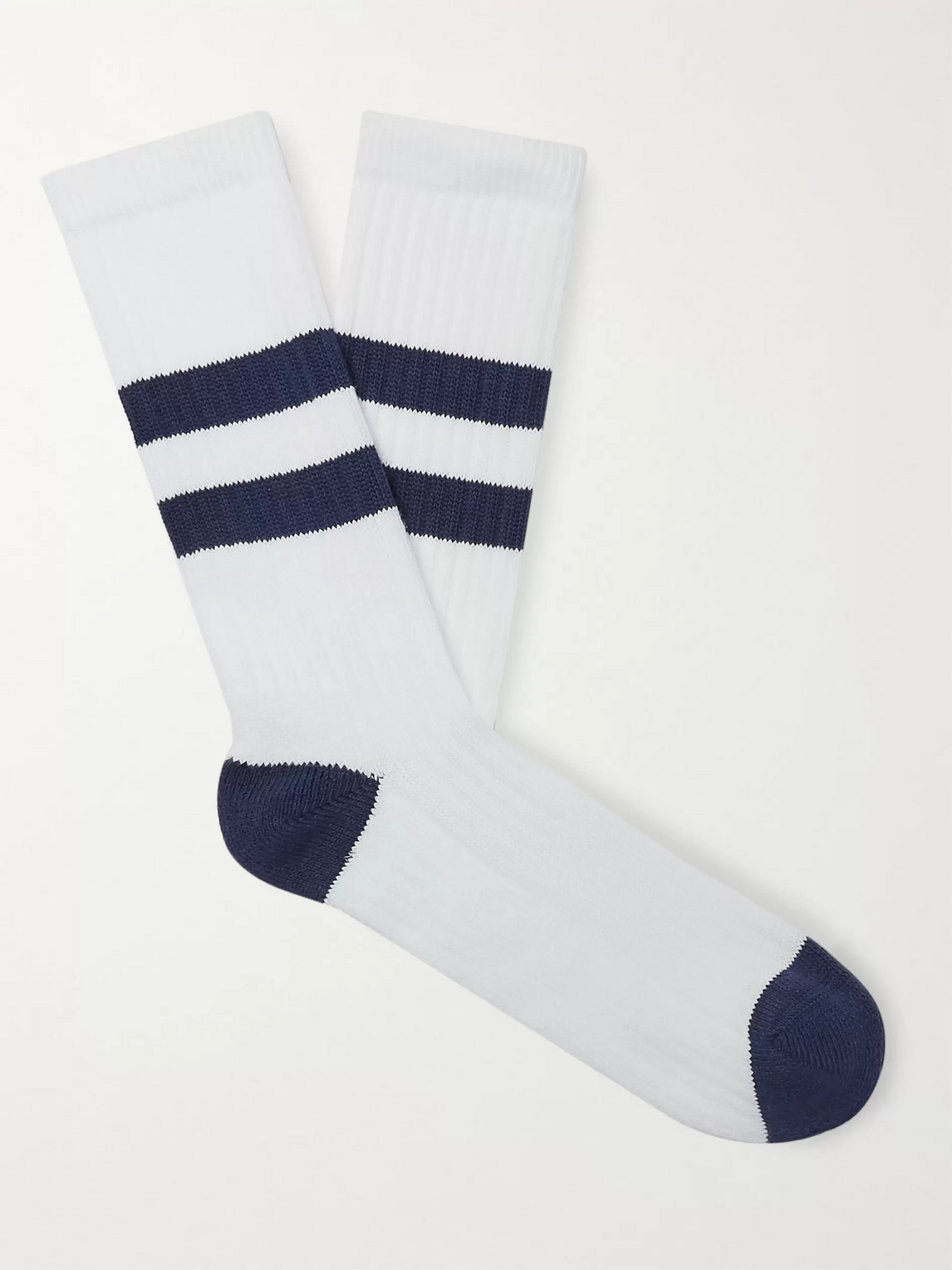 Norse Projects Bjarki Striped Ribbed Cotton Socks In White