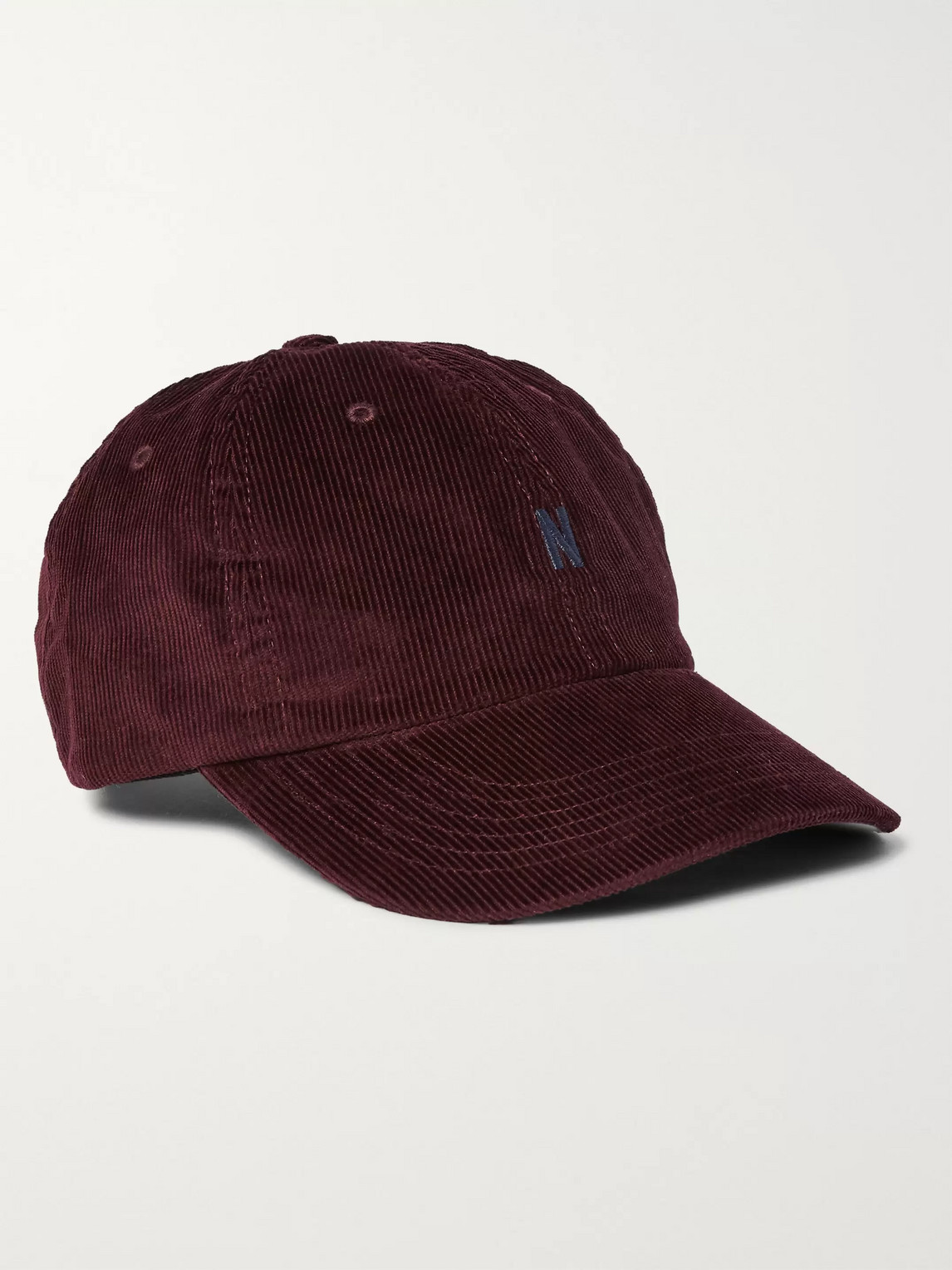 Norse Projects Logo-embroidered Cotton-corduroy Baseball Cap In Burgundy