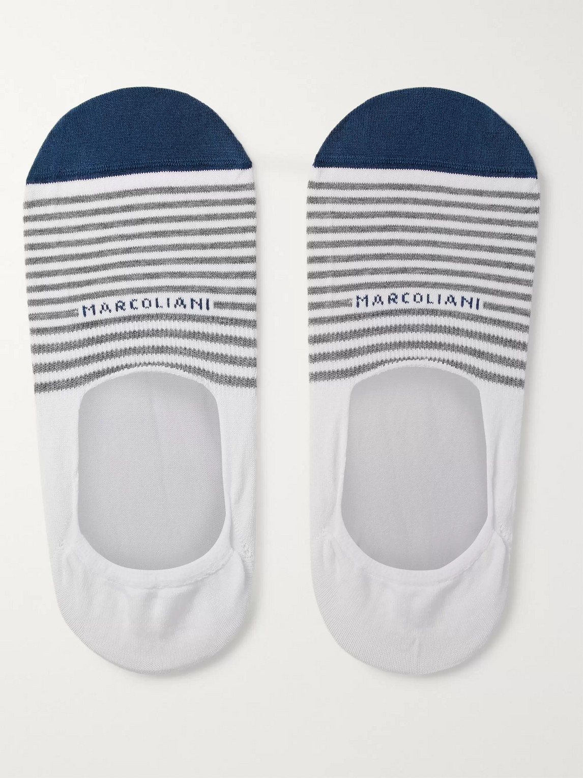 Marcoliani Invisible Touch Striped Stretch Pima Cotton-blend No-show Socks In White Pattern