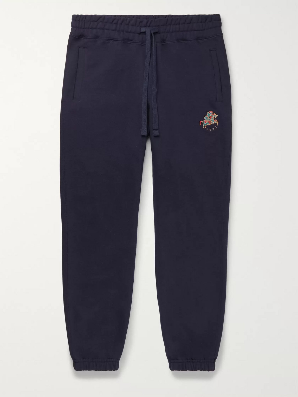 Aimé Leon Dore + Drake's Logo-embroidered Loopback Cotton-jersey Sweatpants In Blue