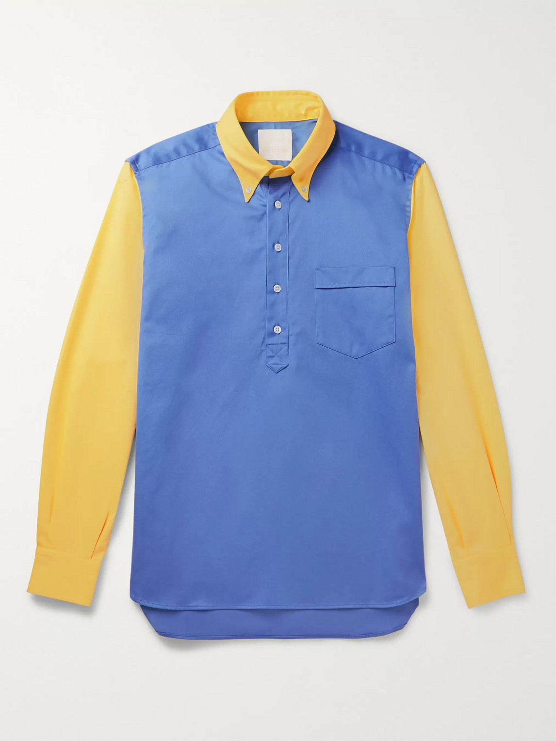 Aimé Leon Dore Button-down Collar Panelled Cotton-twill Half-placket Shirt In Blue