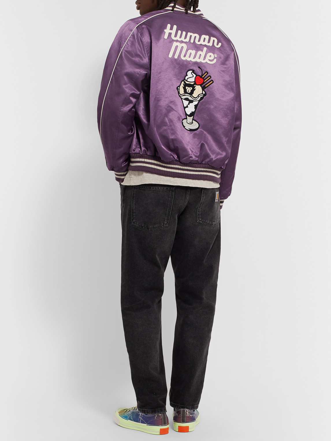 Human Made Logo-embroidered Cotton-blend Satin Bomber Jacket In Purple