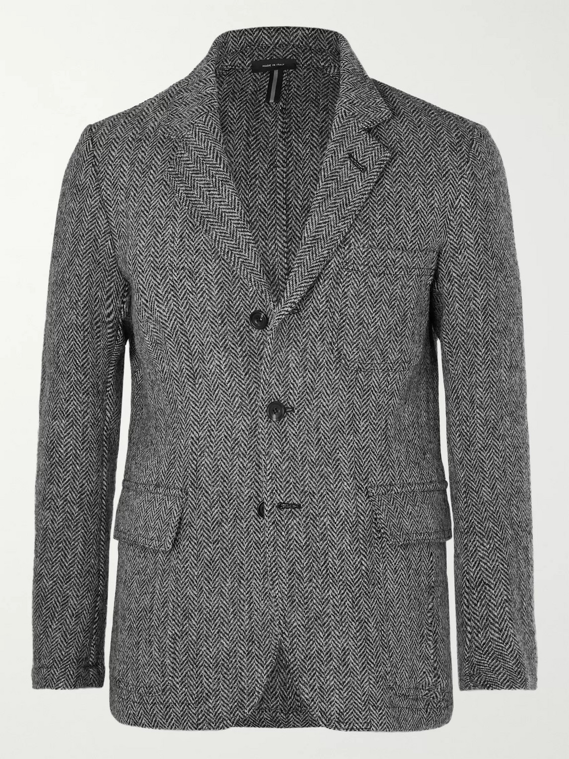 Aimé Leon Dore Drake's Charcoal Unstructured Herringbone Virgin Wool-tweed Blazer In Grey