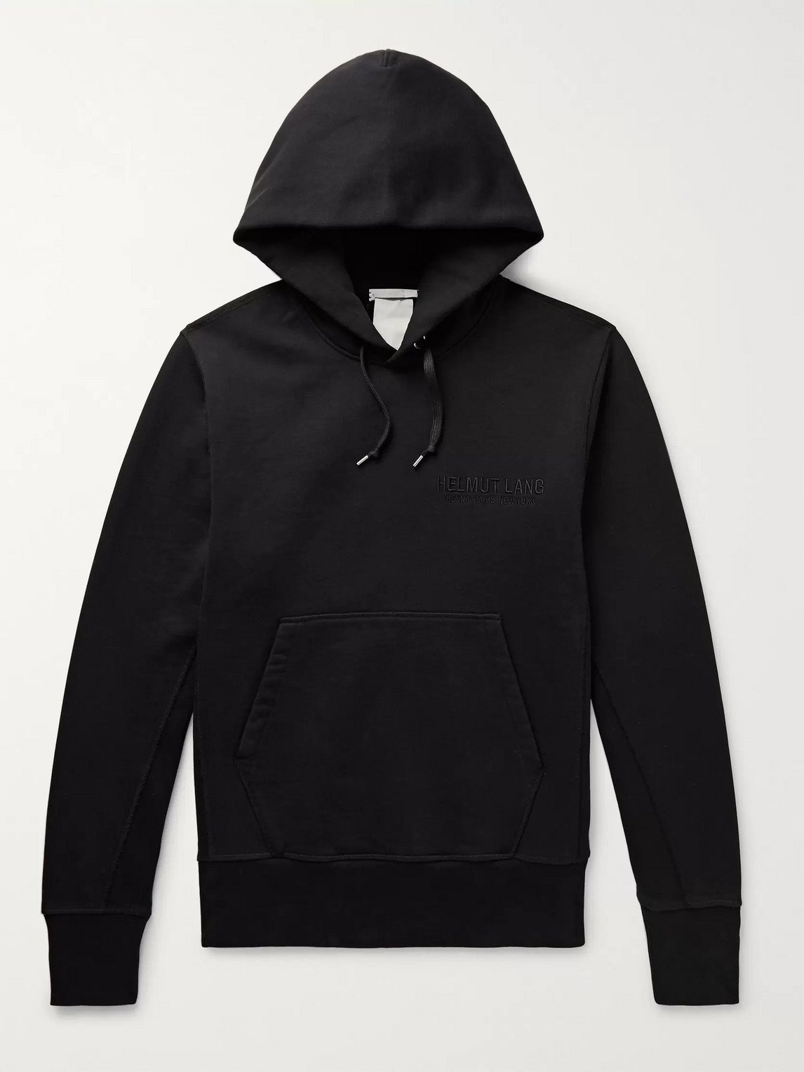 HELMUT LANG LOGO-EMBROIDERED PRINTED FLEECE-BACK COTTON-JERSEY HOODIE