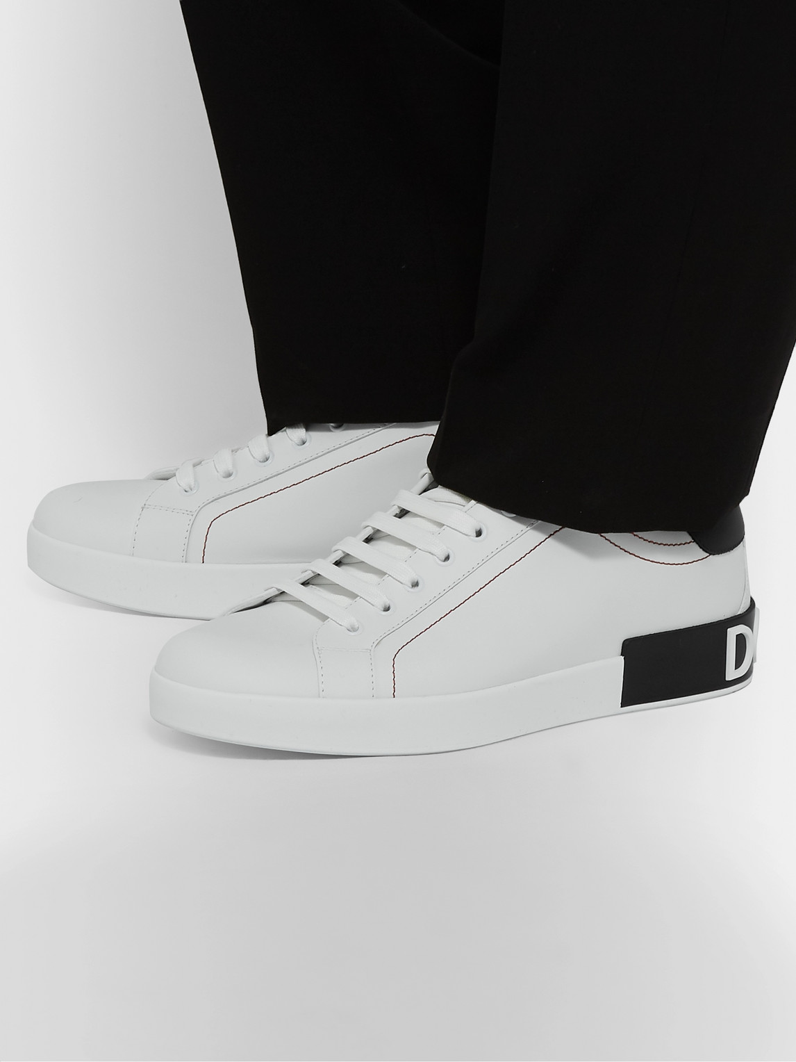 Shop Dolce & Gabbana Portofino Logo-detailed Leather Sneakers In White
