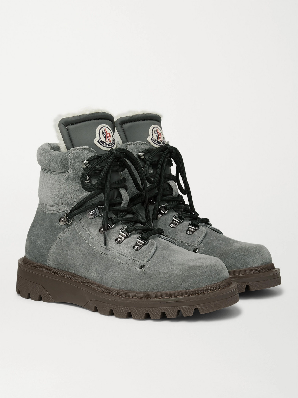 Moncler Egide Shearling-lined Suede Boots In Gray