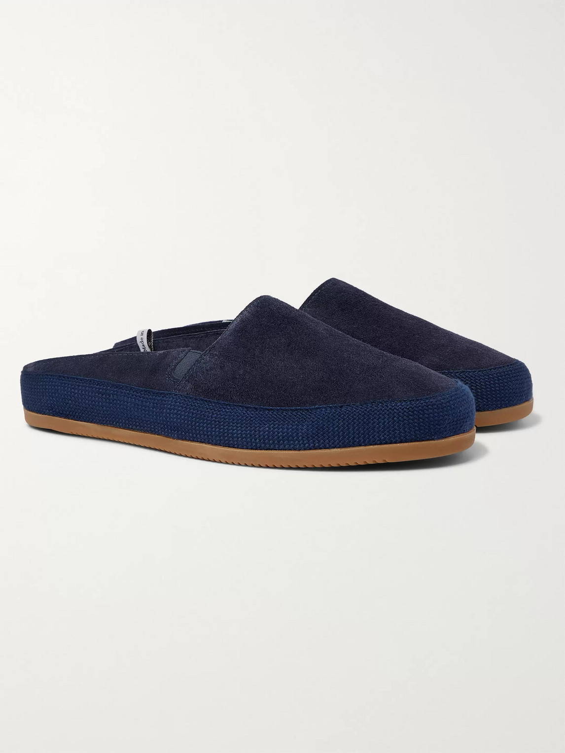 Mulo Hamilton And Hare Shearling-lined Suede Backless Slippers In Blue