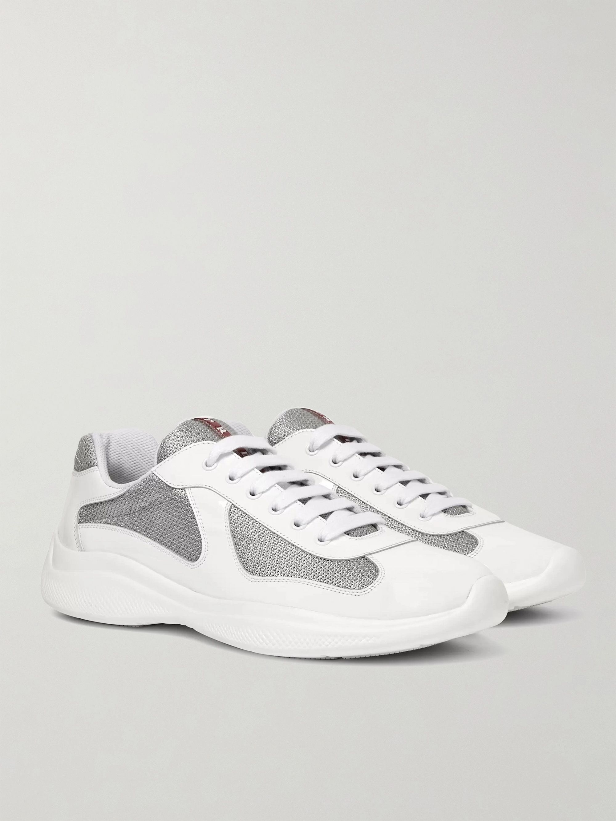 White America S Cup Patent Leather And Mesh Sneakers Prada Mr