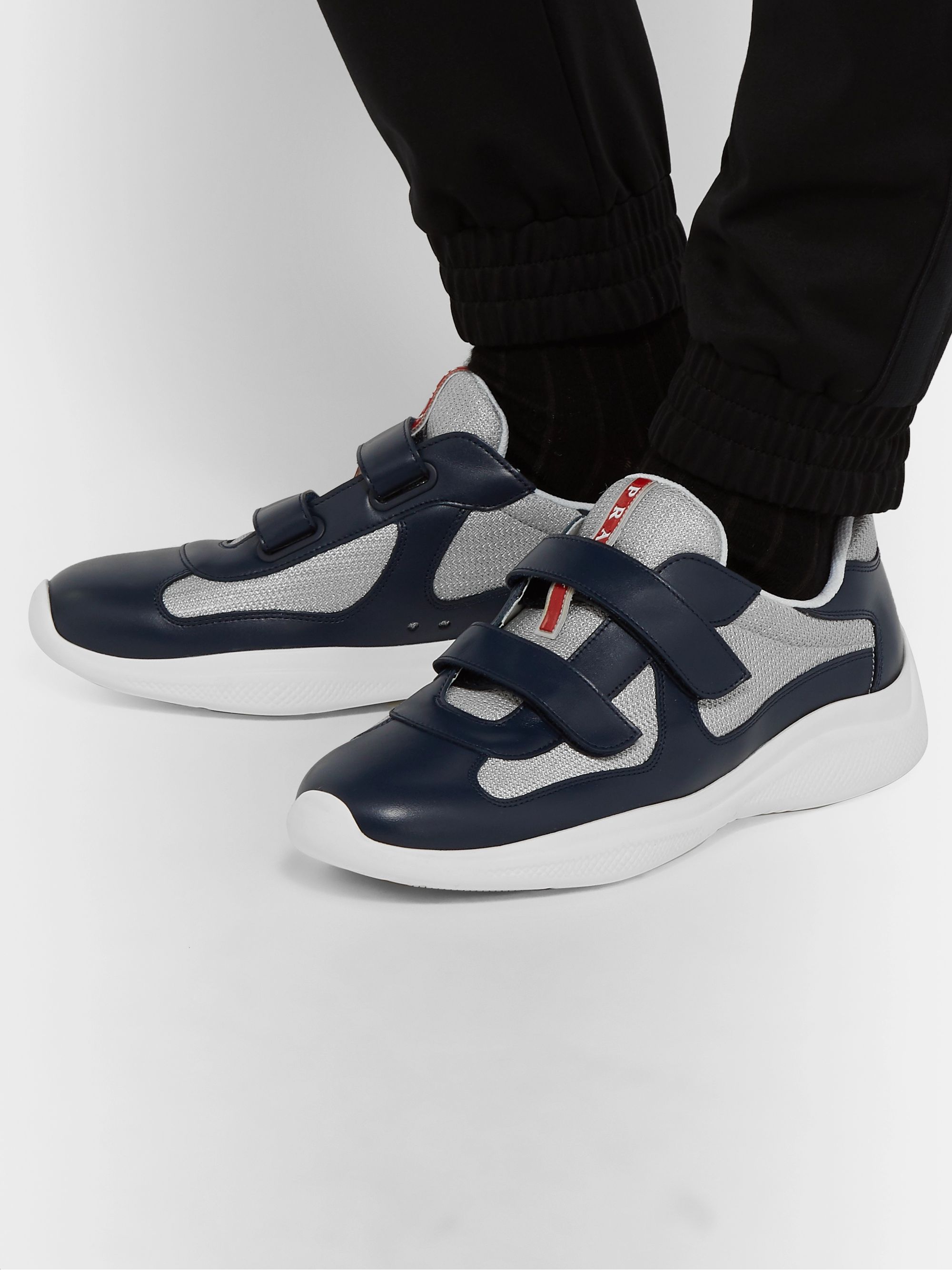 prada america's cup leather and mesh sneakers