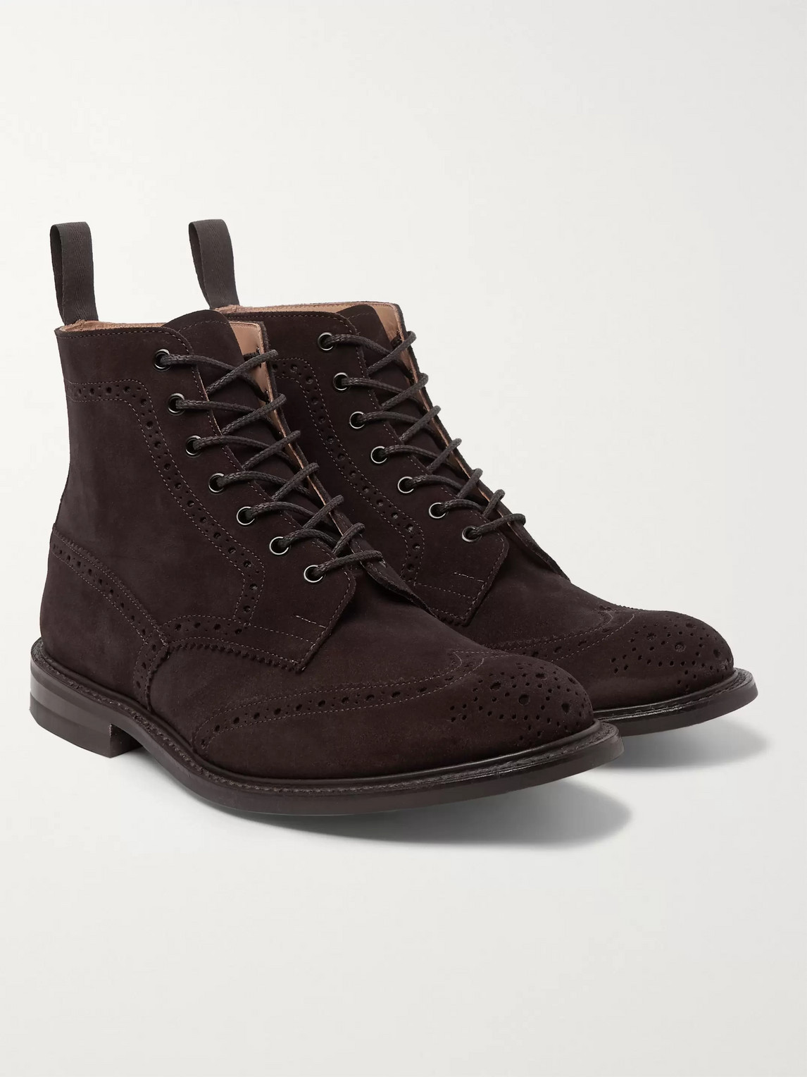 Tricker's Stow Suede Brogue Boots In Brown