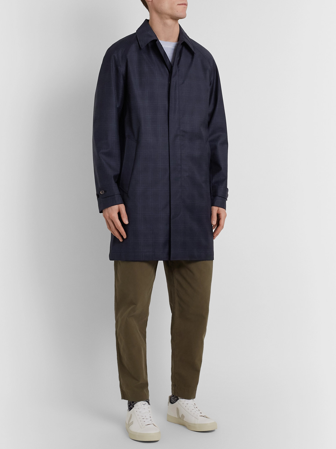 Norse Projects Svalbard Checked Storm System Wool Coat In Blue