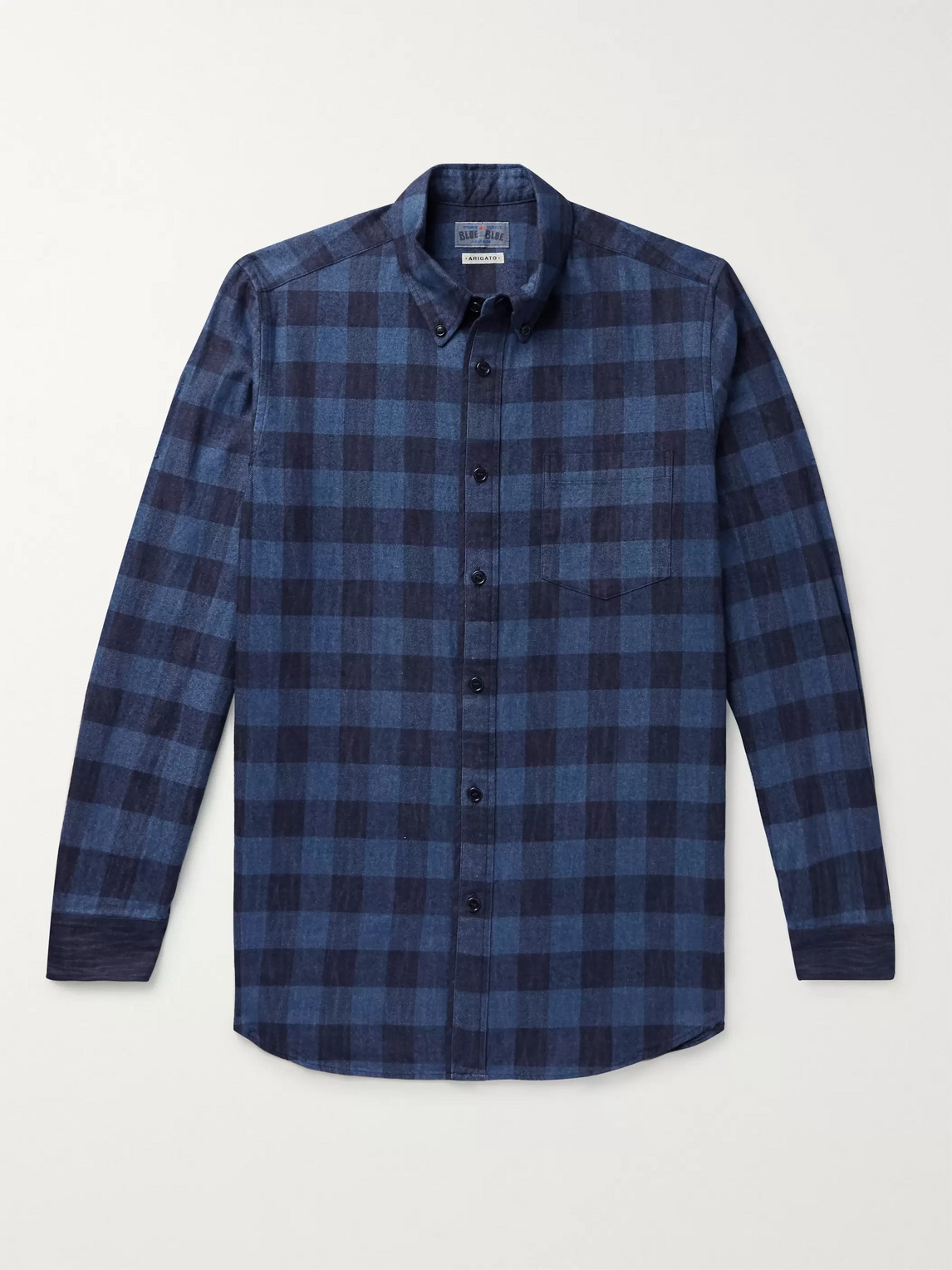 Blue Blue Japan Button-down Collar Checked Cotton-flannel Shirt In Blue