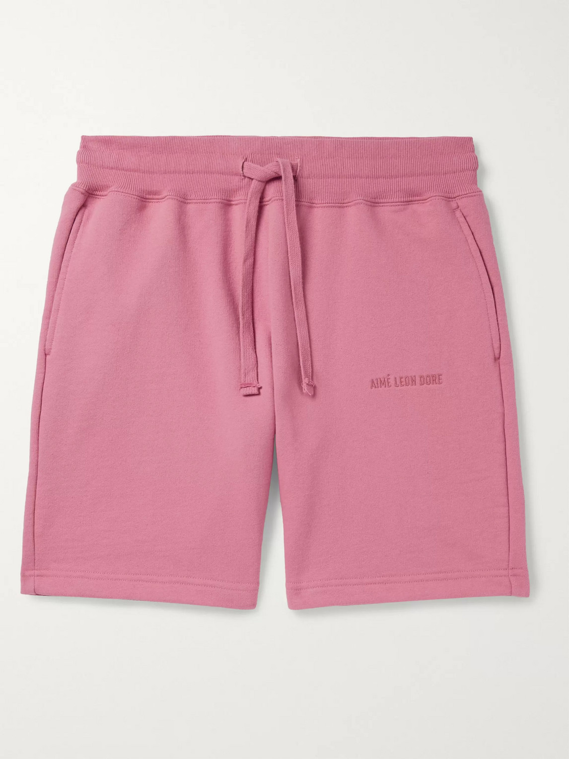 Aimé Leon Dore Logo-embroidered Mélange Loopback Cotton-jersey Drawstring Shorts In Pink