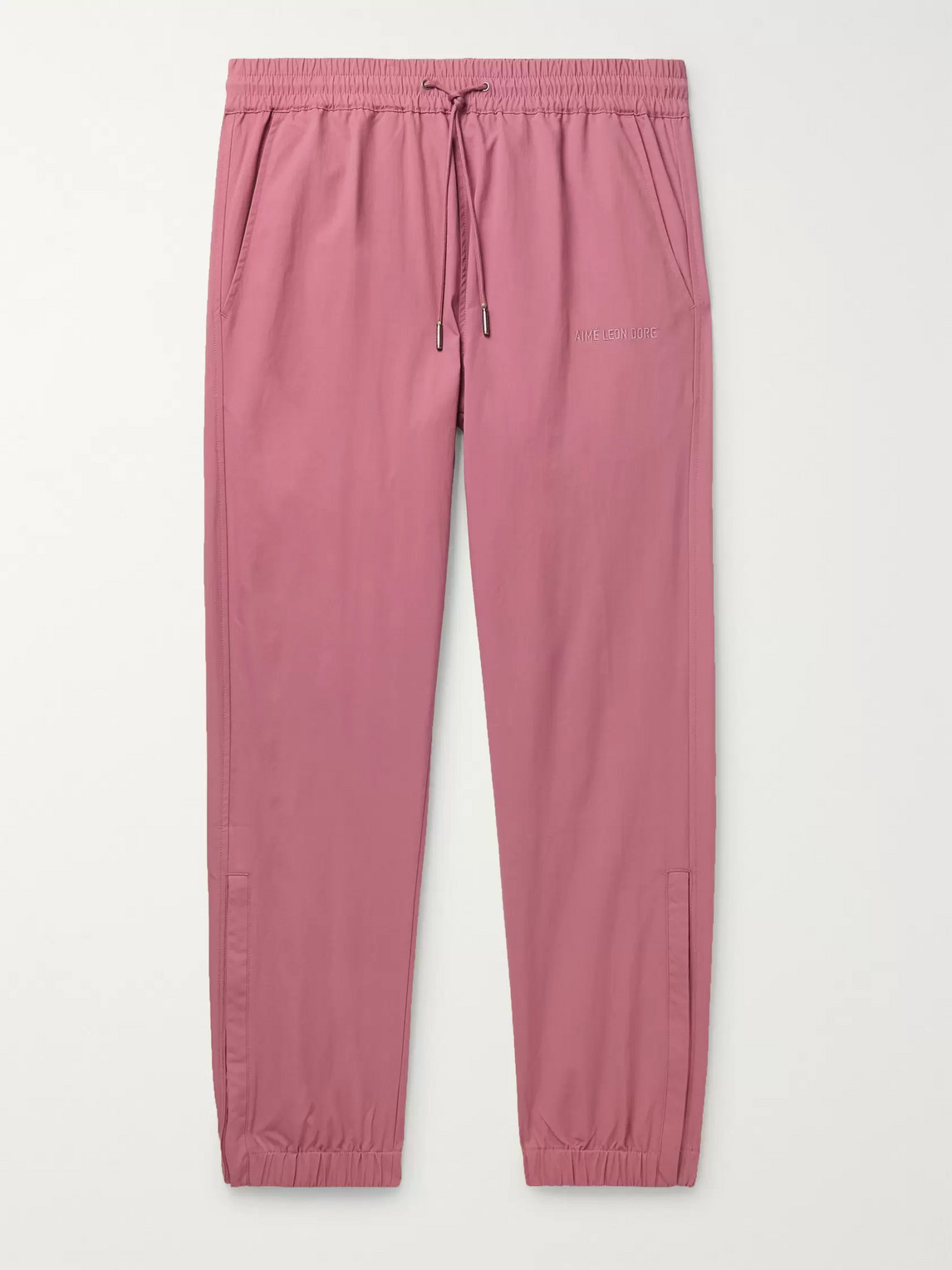 Aimé Leon Dore Tapered Logo-embroidered Nylon Drawstring Trousers In Pink