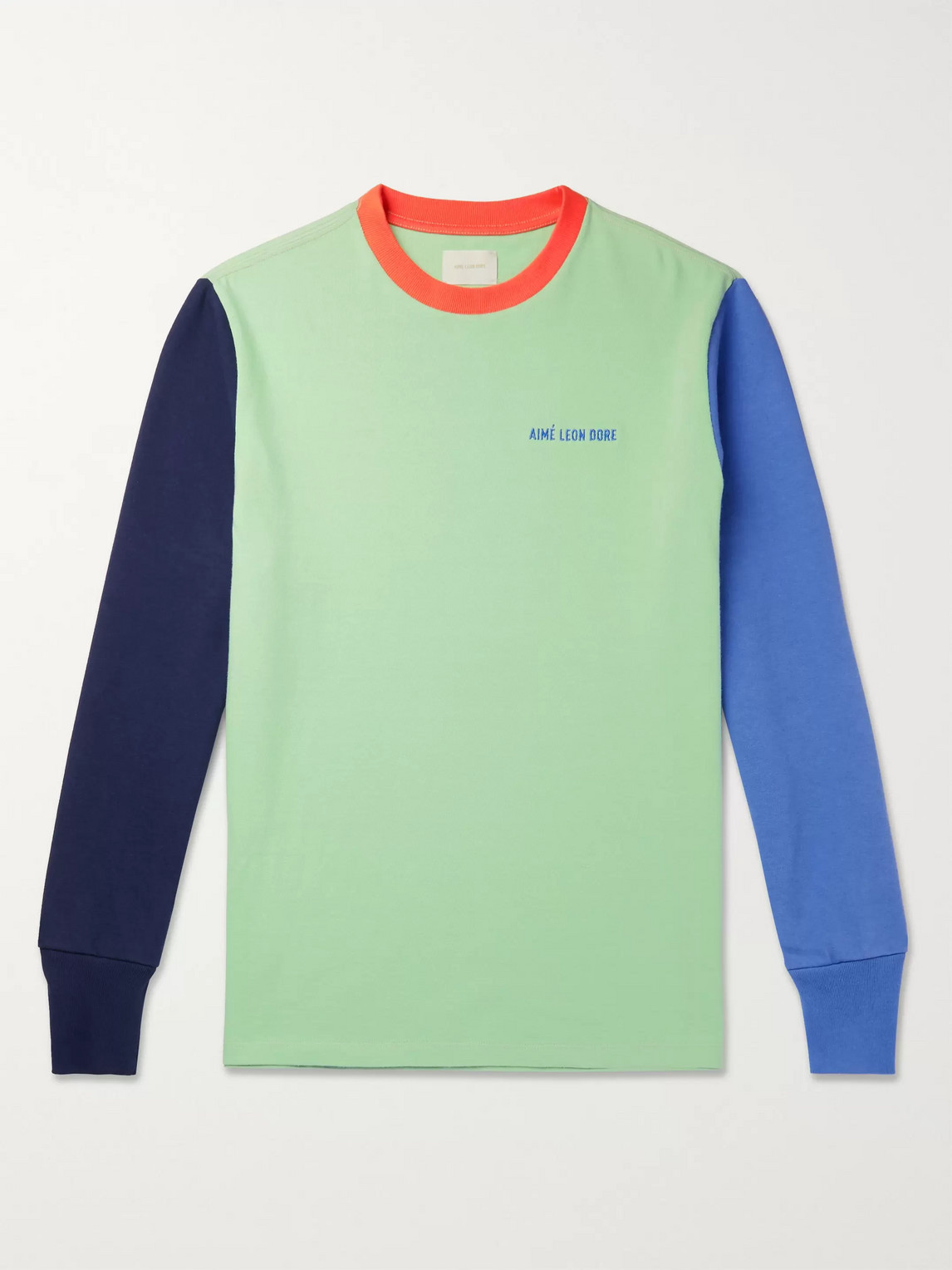 Aimé Leon Dore Logo-embroidered Colour-block Cotton-jersey T-shirt In Green