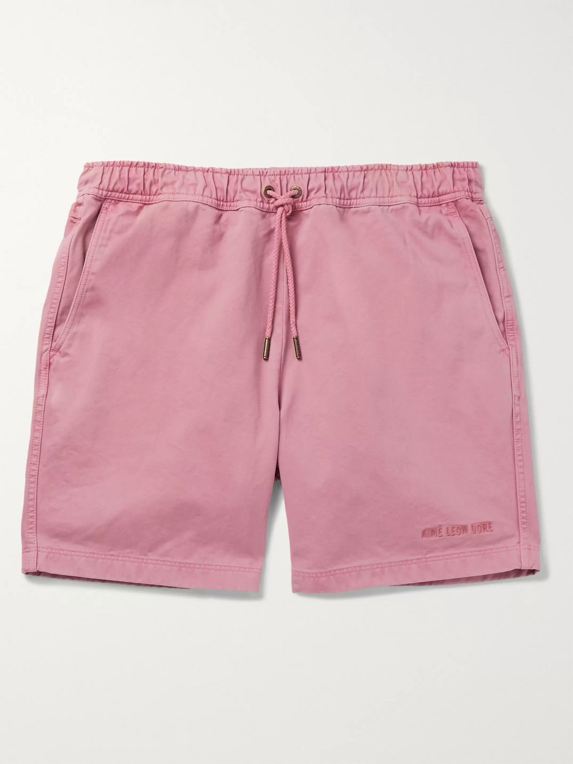 Aimé Leon Dore Garment-dyed Logo-embroidered Cotton-twill Drawstring Shorts In Pink