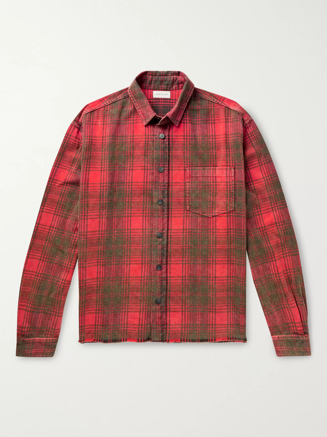 John Elliott Distressed Checked Cotton-flannel Shirt In Red