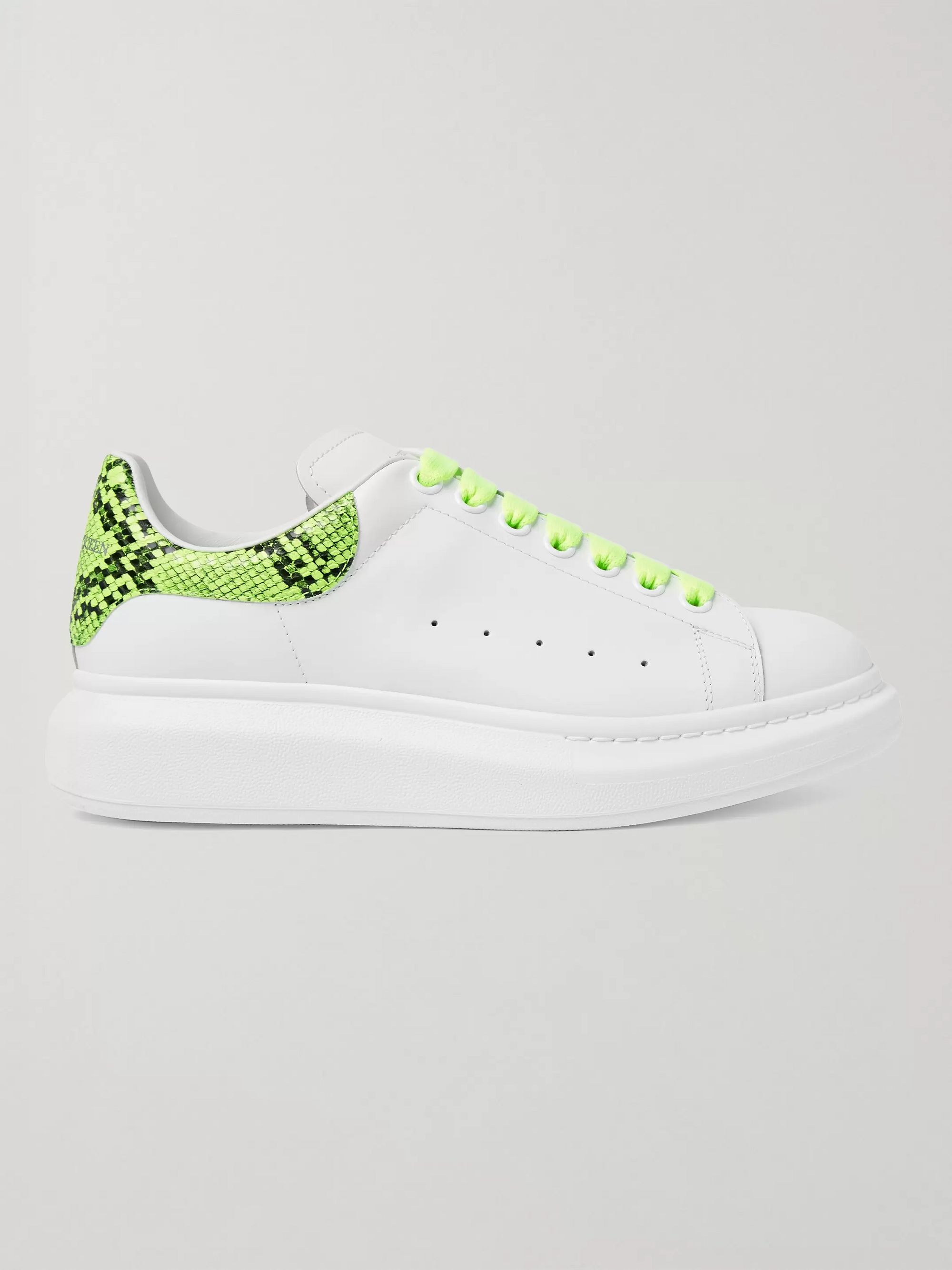 Neon Snake-Effect Leather Sneakers 