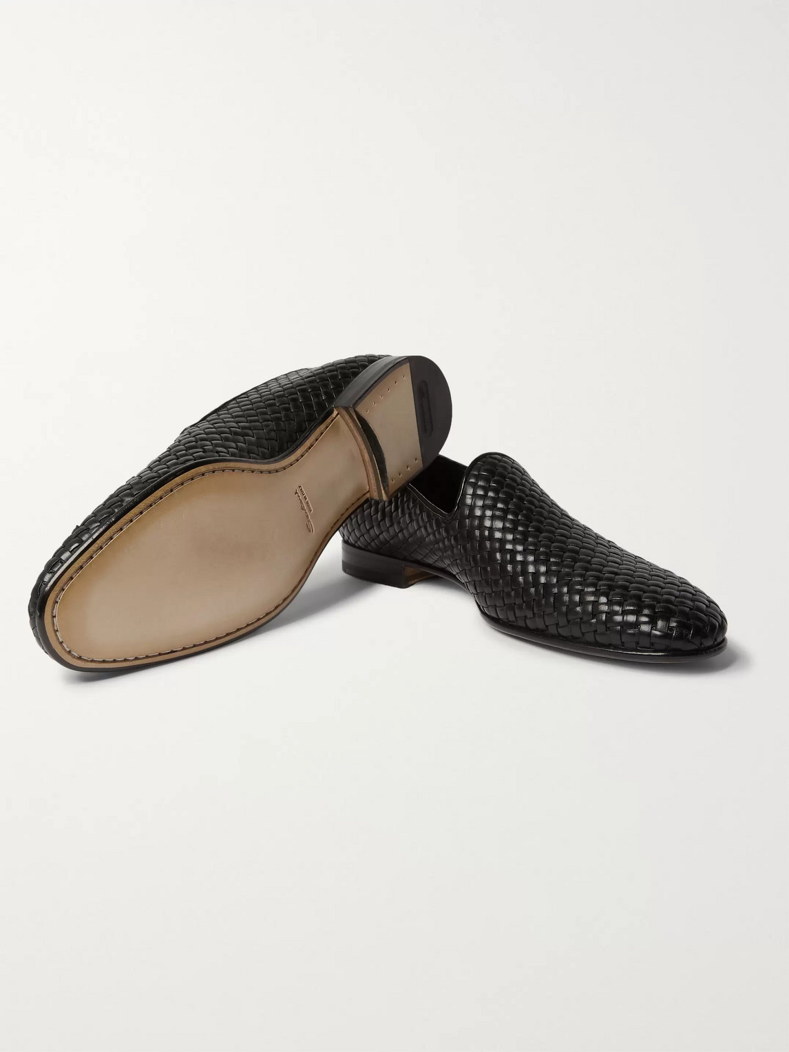 Shop Santoni Woven Leather Loafers In Black