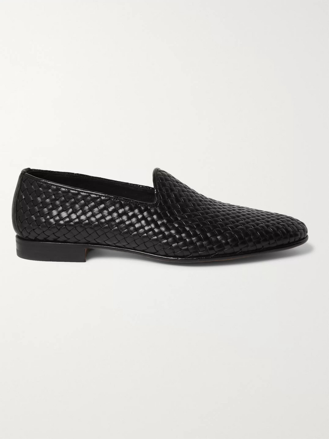 Shop Santoni Woven Leather Loafers In Black
