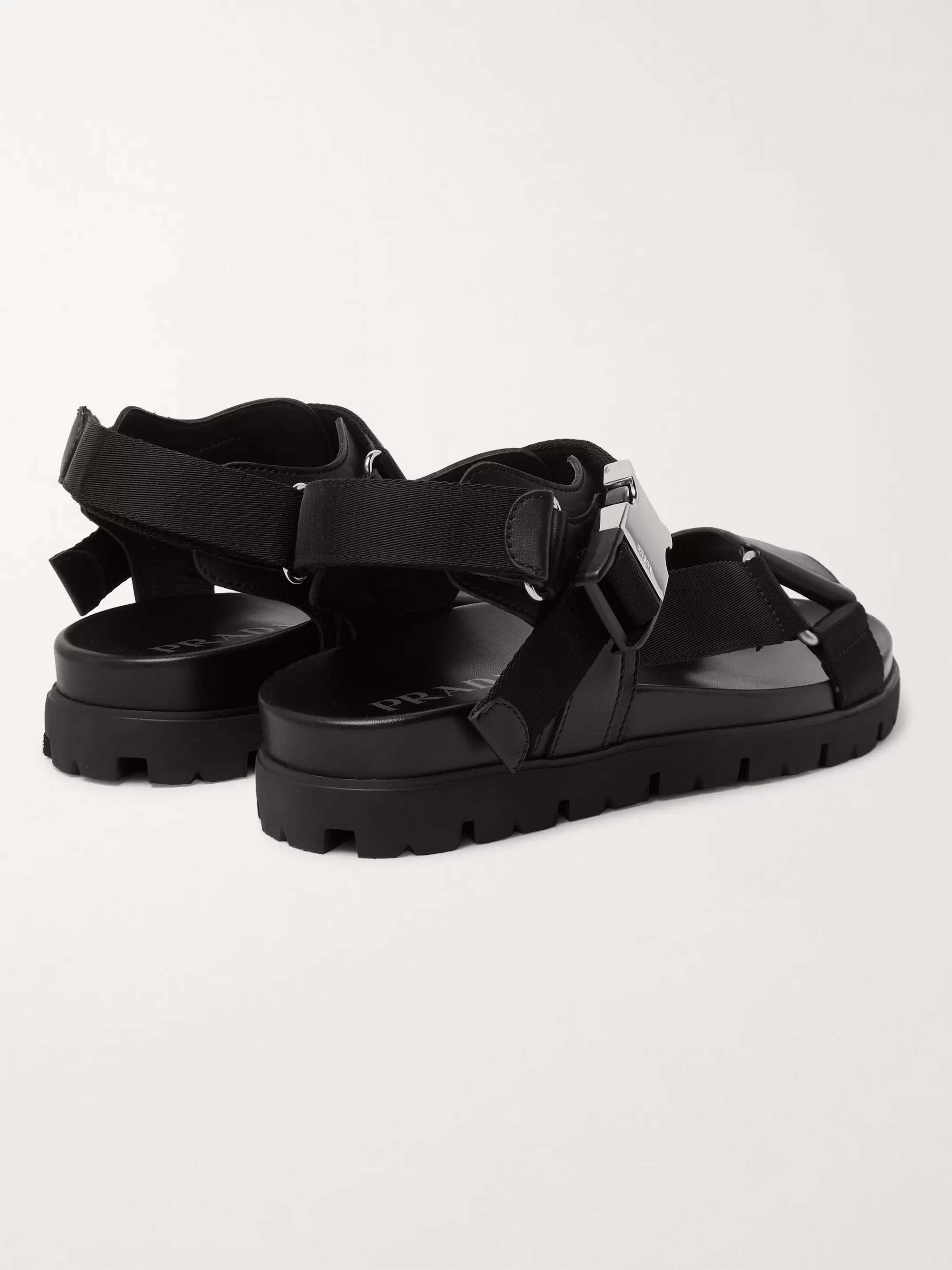PRADA Webbing-Trimmed Leather Sandals