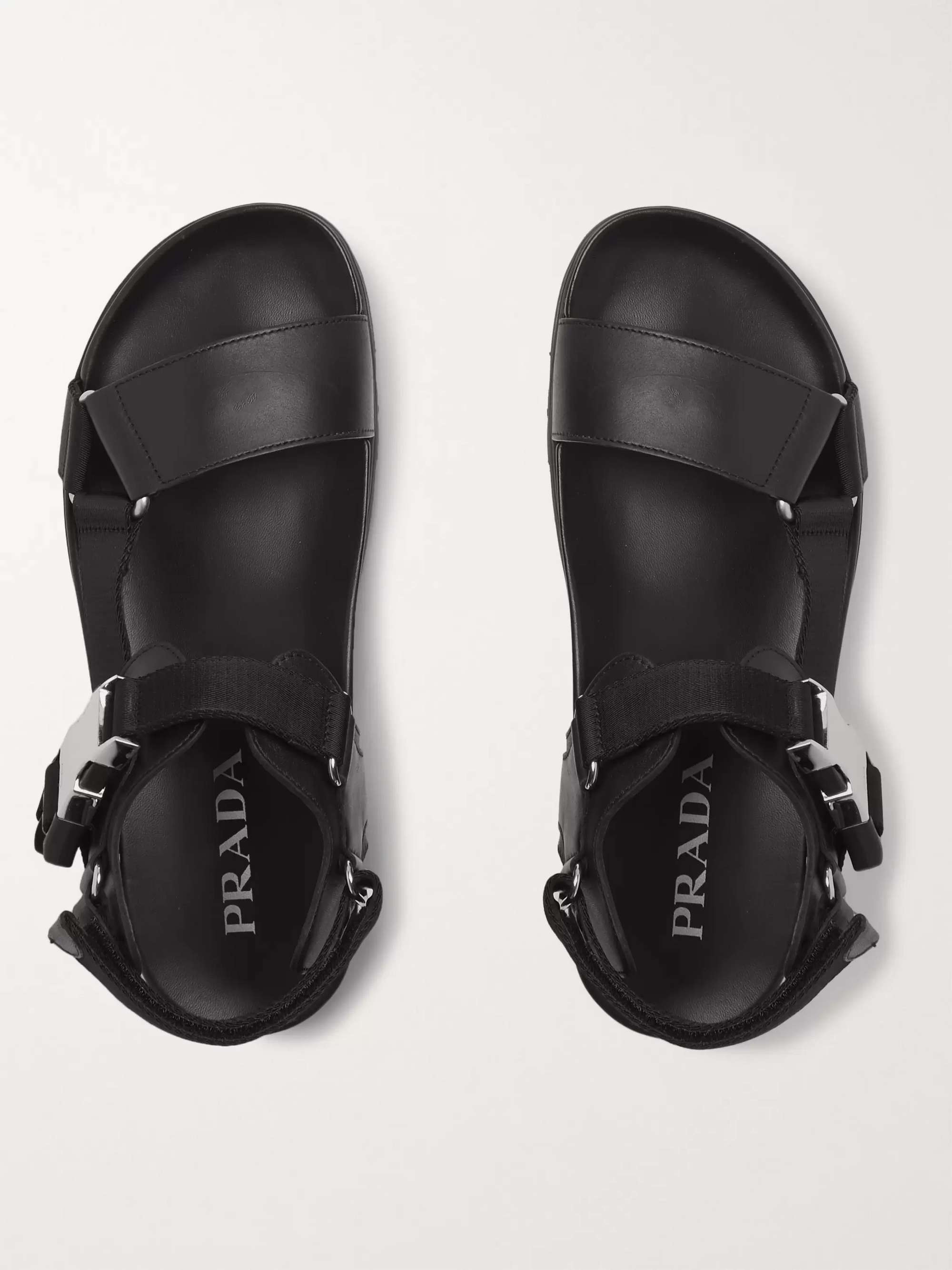 PRADA Webbing-Trimmed Leather Sandals