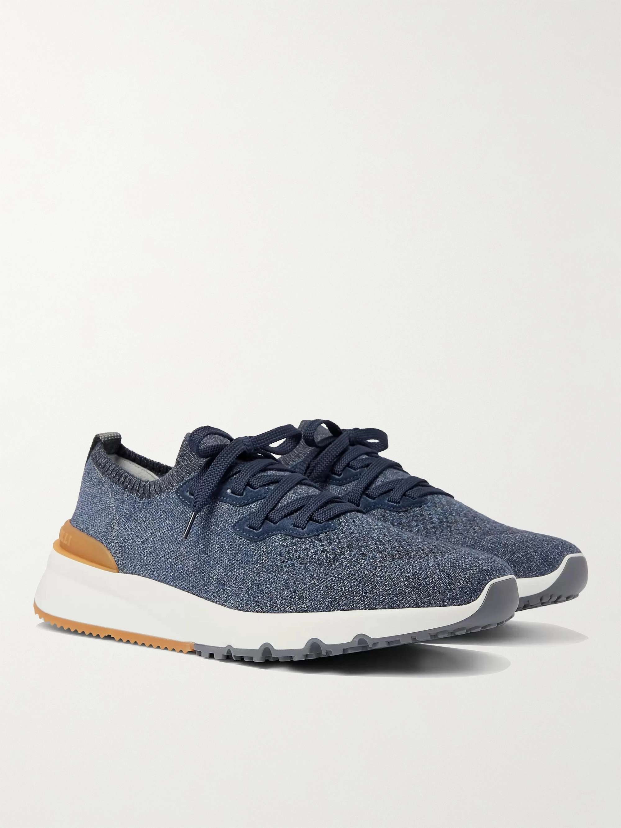 BRUNELLO CUCINELLI Suede-Trimmed Stretch-Knit Sneakers