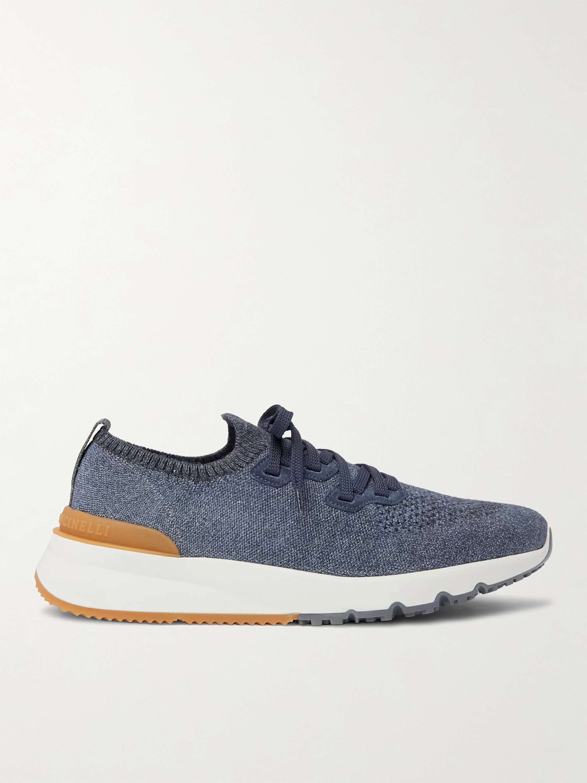 BRUNELLO CUCINELLI Suede-Trimmed Stretch-Knit Sneakers