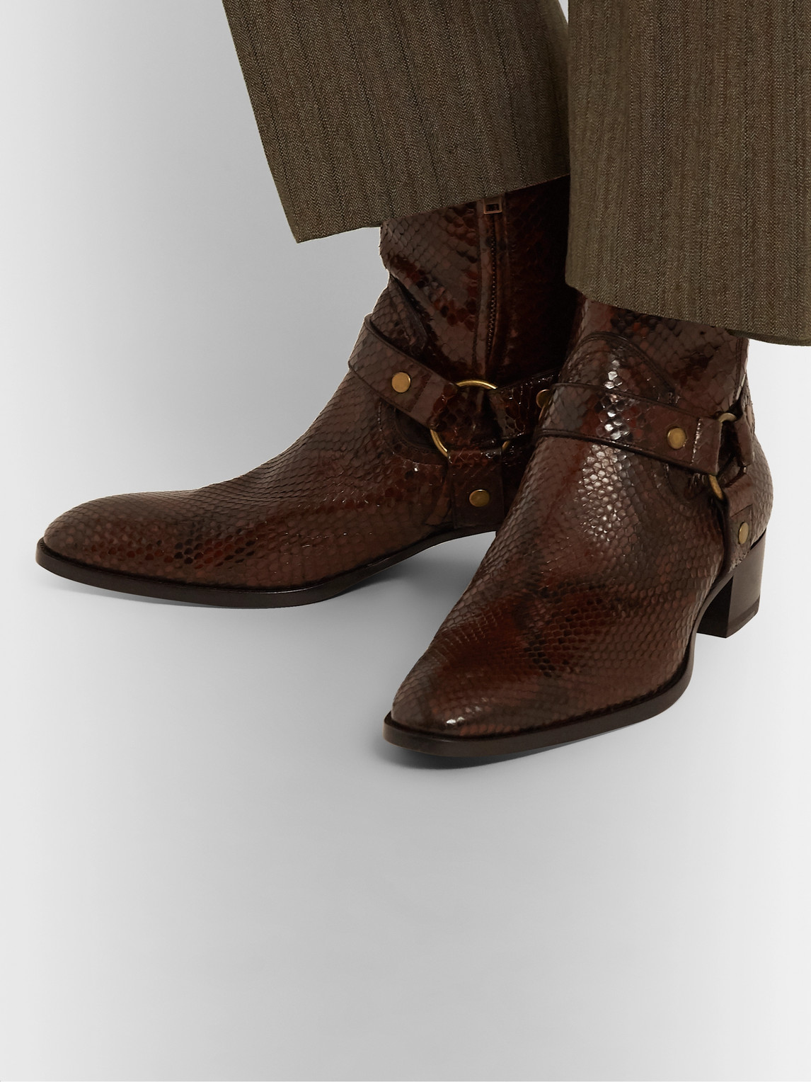 Saint Laurent Wyatt Python Boots In Brown