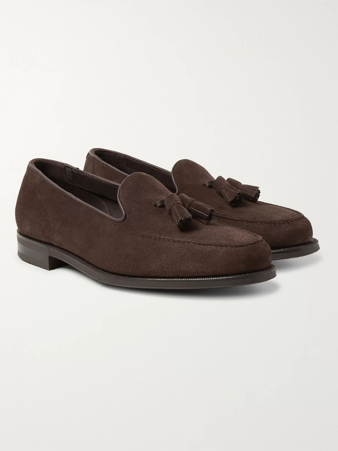 Edward Green Cromer Leather-trimmed Suede Tassled Loafers In Brown ...