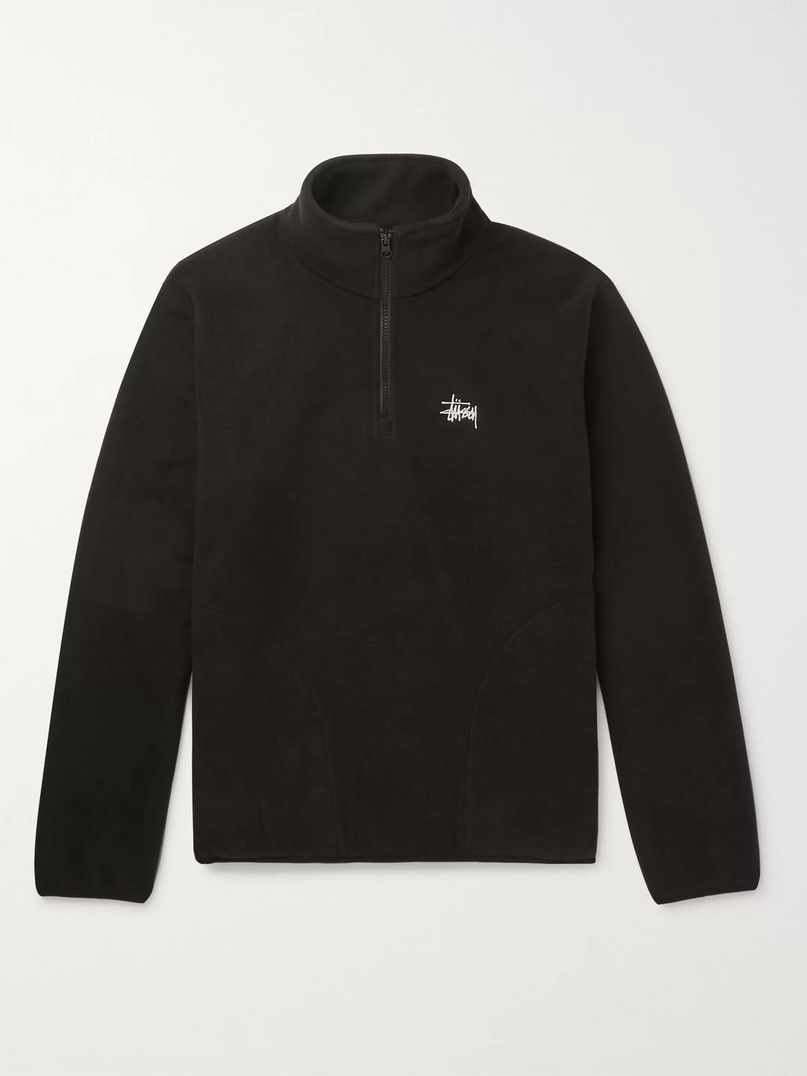 Stussy Logo-embroidered Fleece Half-zip Sweatshirt In Black