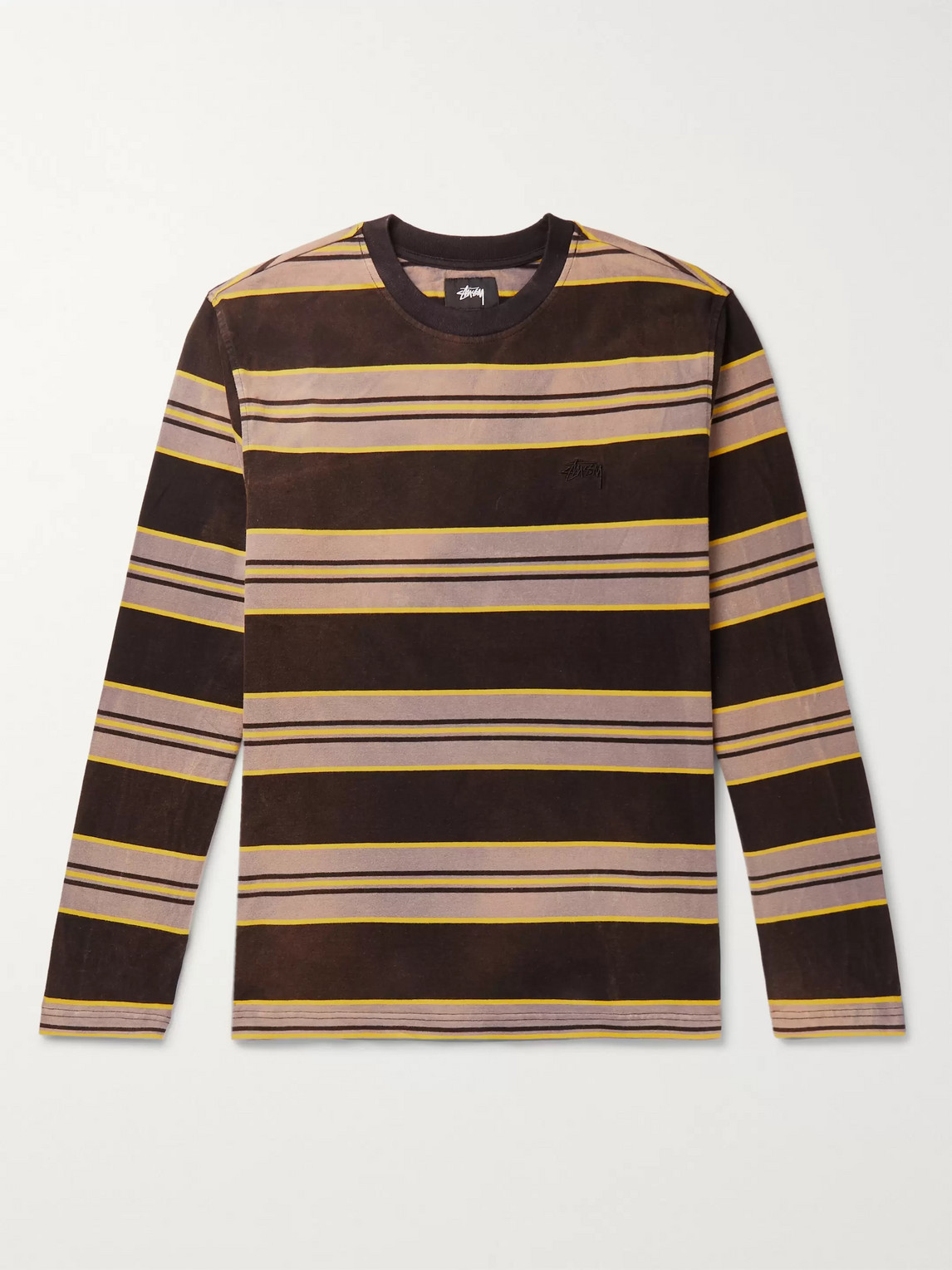 Stussy Striped Cotton-jersey T-shirt In Brown