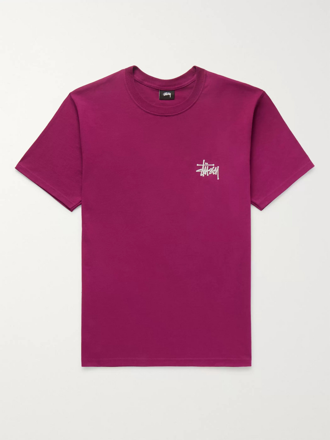 Stussy Logo-print Cotton-blend Jersey T-shirt In Burgundy