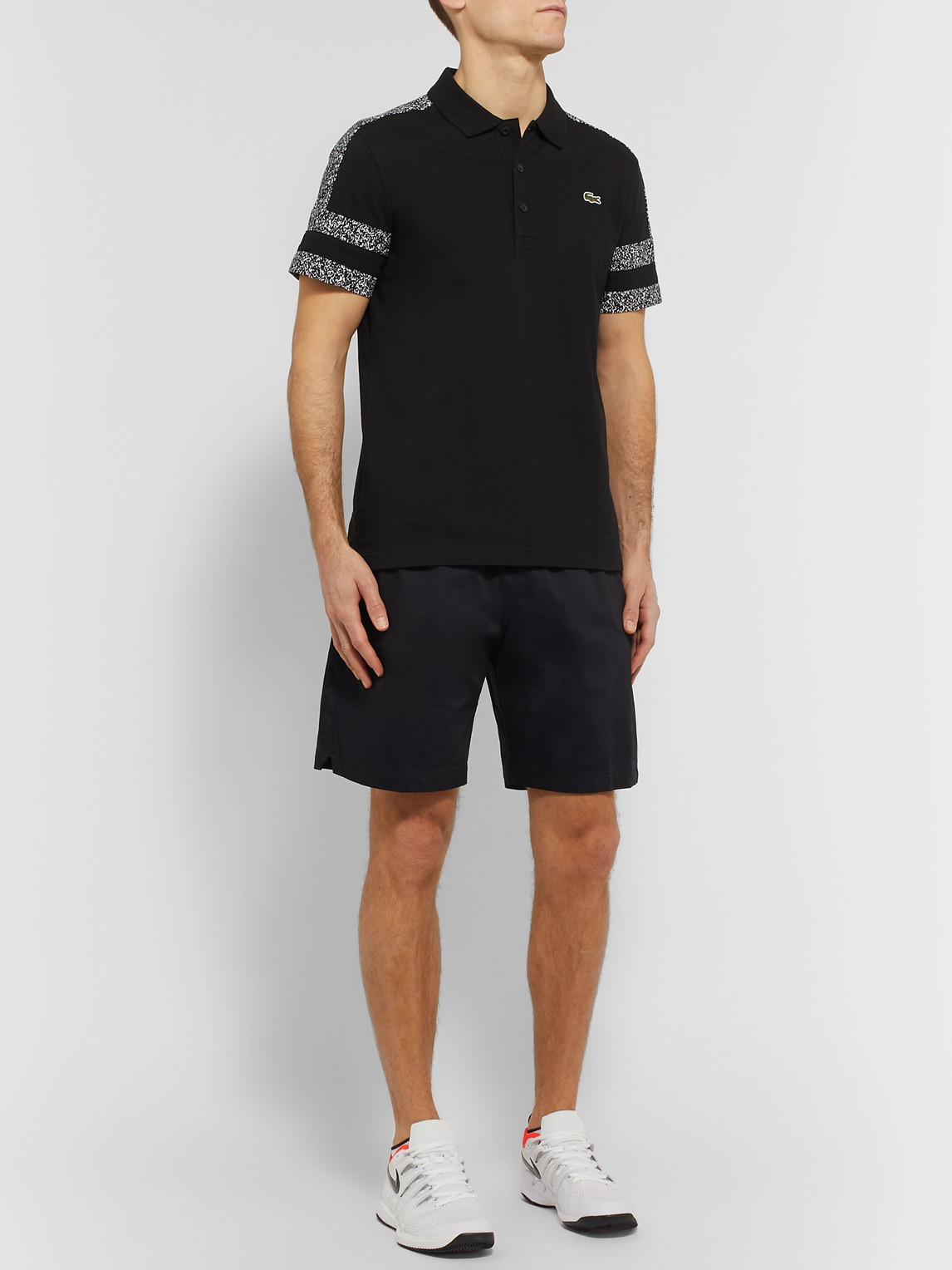 Lacoste Tennis Printed Cotton-piqué Polo Shirt In Black