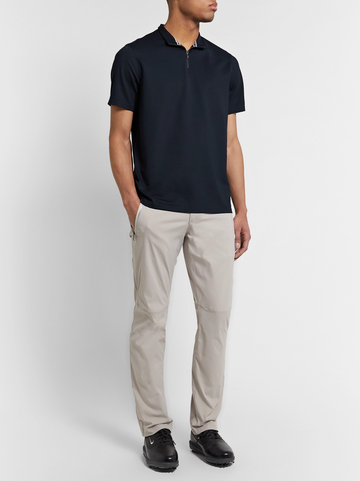 Bogner Alain Cotton-blend Piqué Half-zip Golf Polo Shirt In Blue