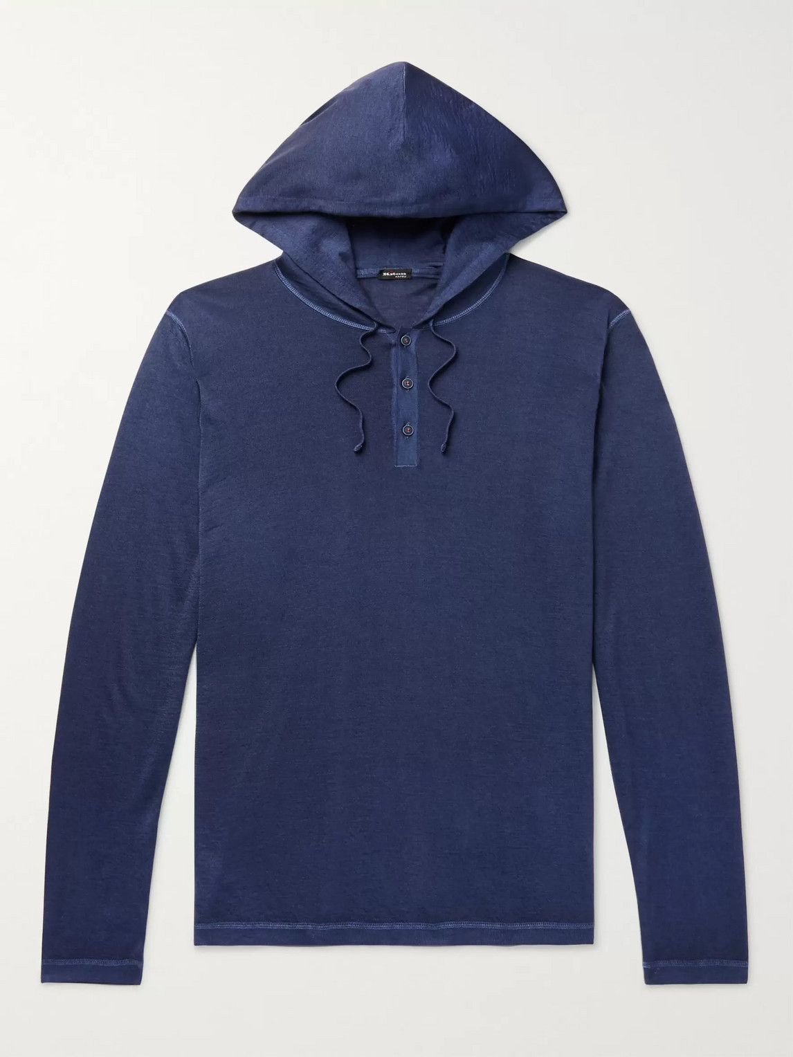Kiton Cashmere And Silk-blend Half-placket Hoodie In Blue