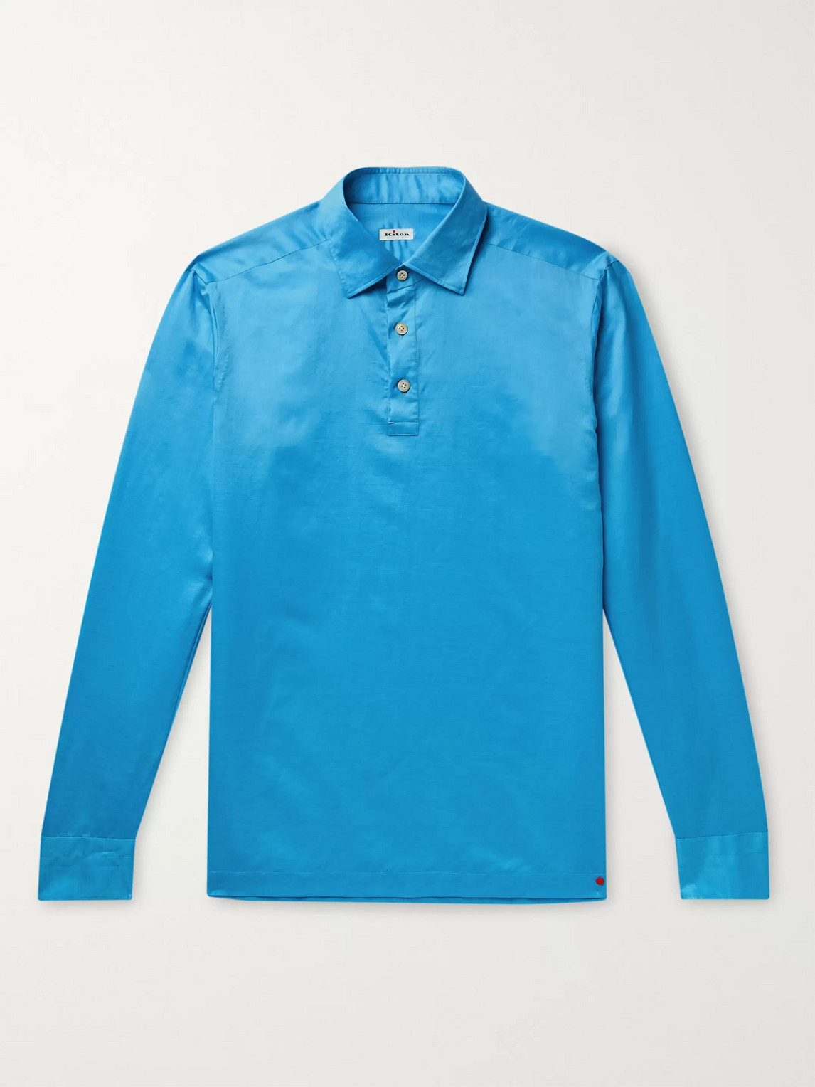 Kiton Cotton And Linen-blend Half-placket Shirt In Blue