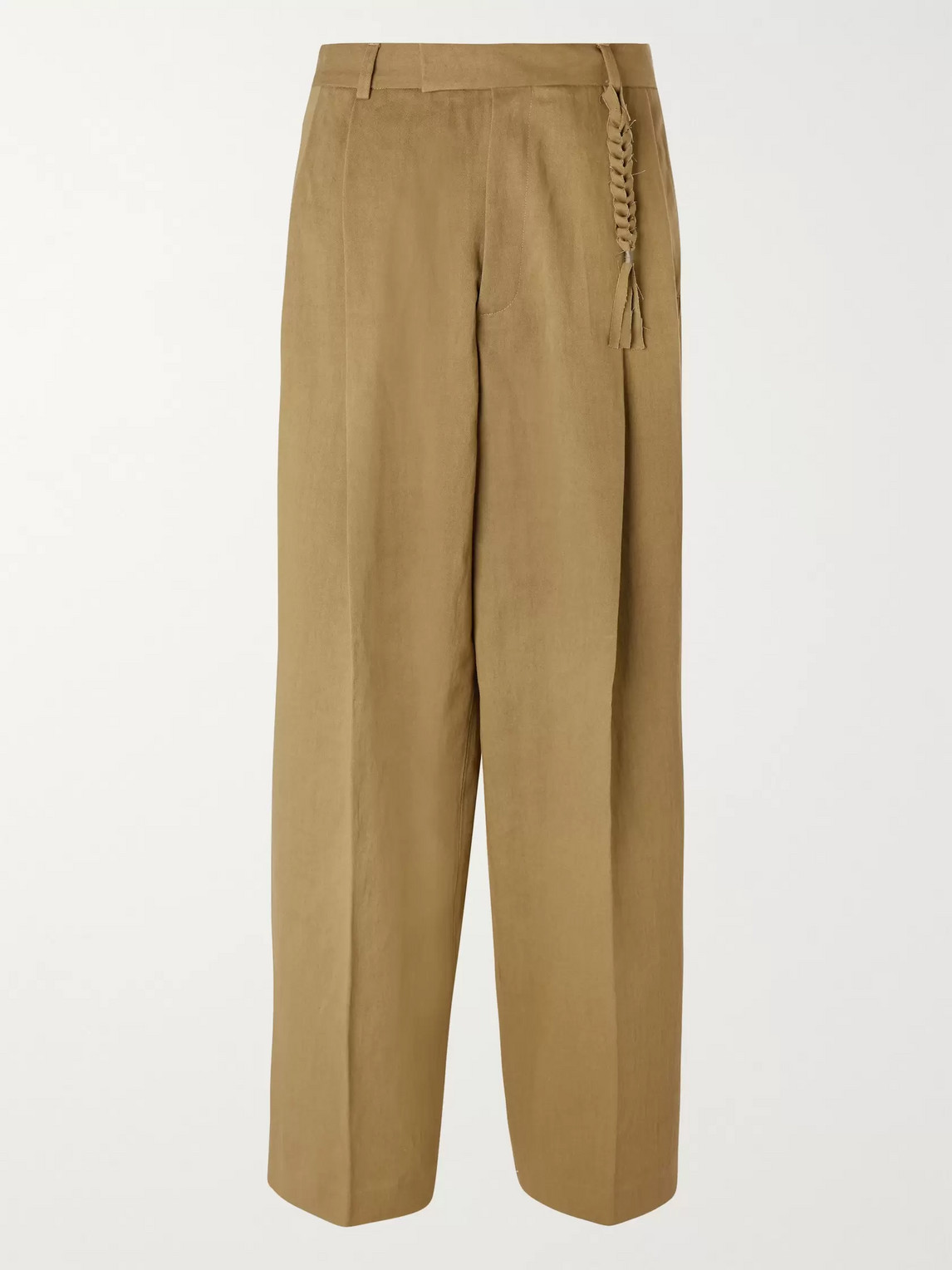 Rochas Wide-leg Pleated Cotton And Linen-blend Trousers In Brown