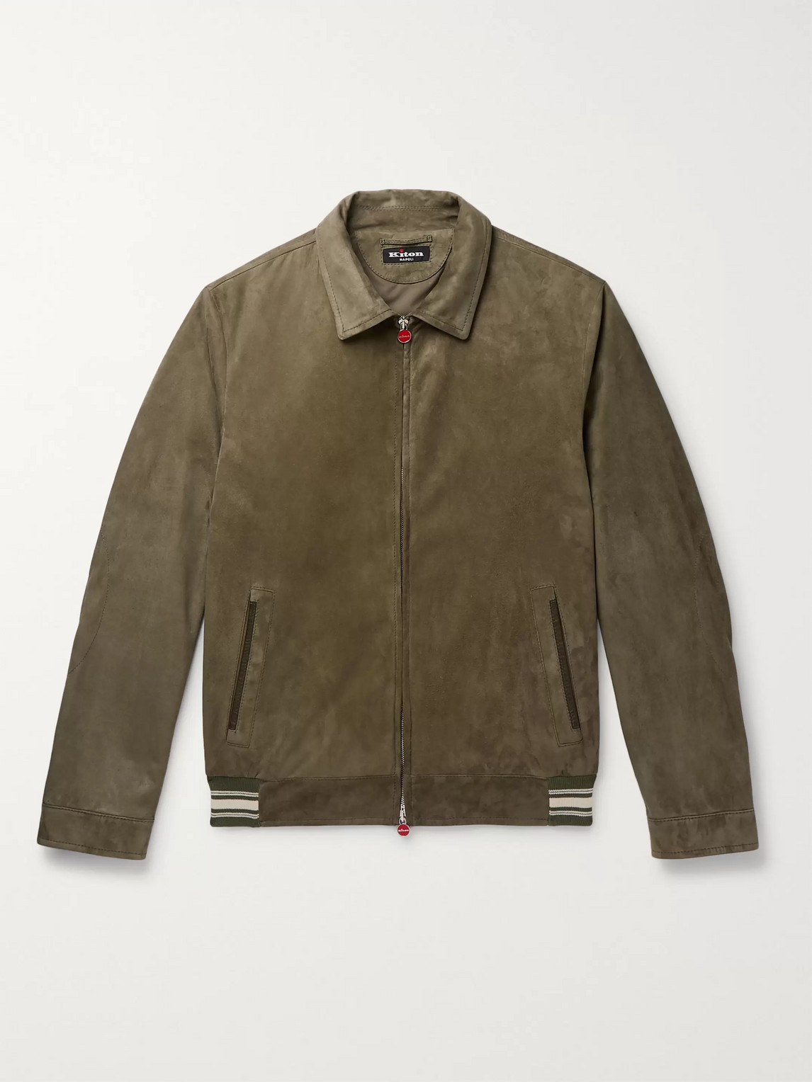 Kiton Slim-fit Suede Bomber Jacket In Green