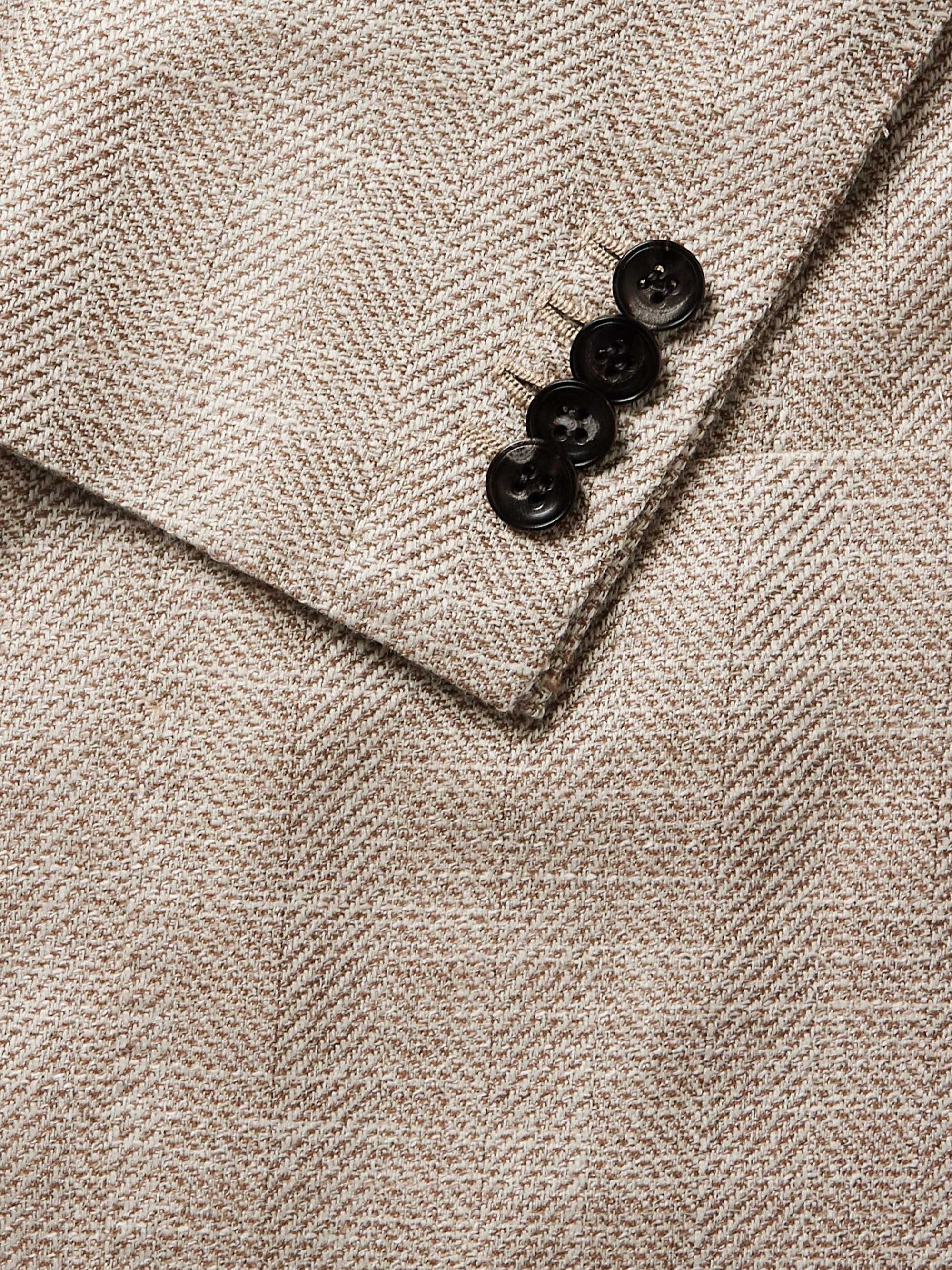 KITON Cream Unstructured Herringbone Cashmere, Wool, Silk and Linen-Blend Blazer