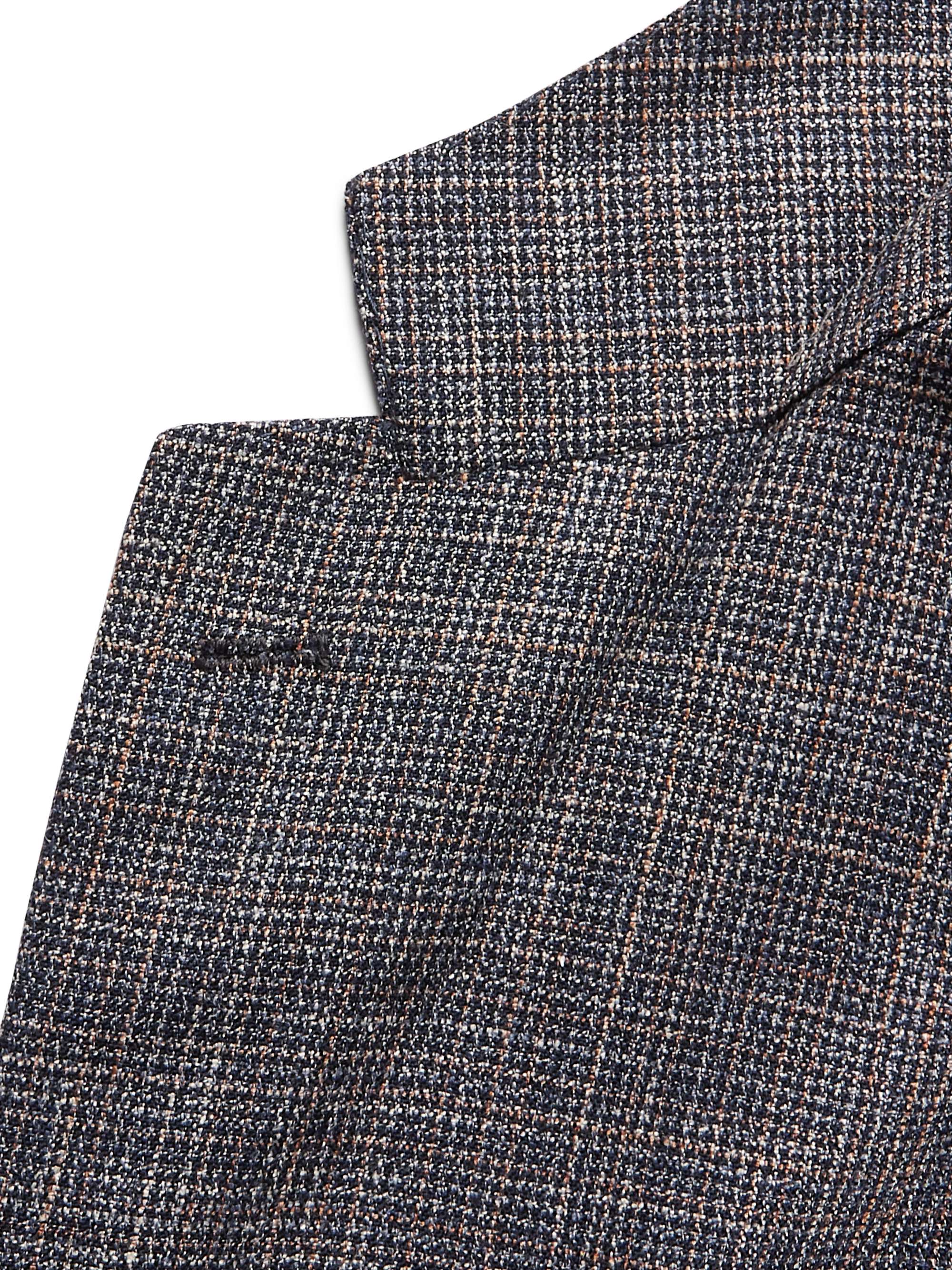 KITON Puppytooth Cashmere, Virgin Wool, Silk and Linen-Blend Suit Jacket