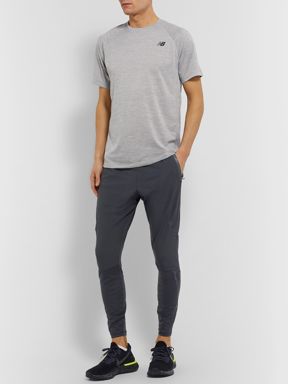 New Balance Tenacity Slim-fit Mélange Jersey T-shirt In Grey