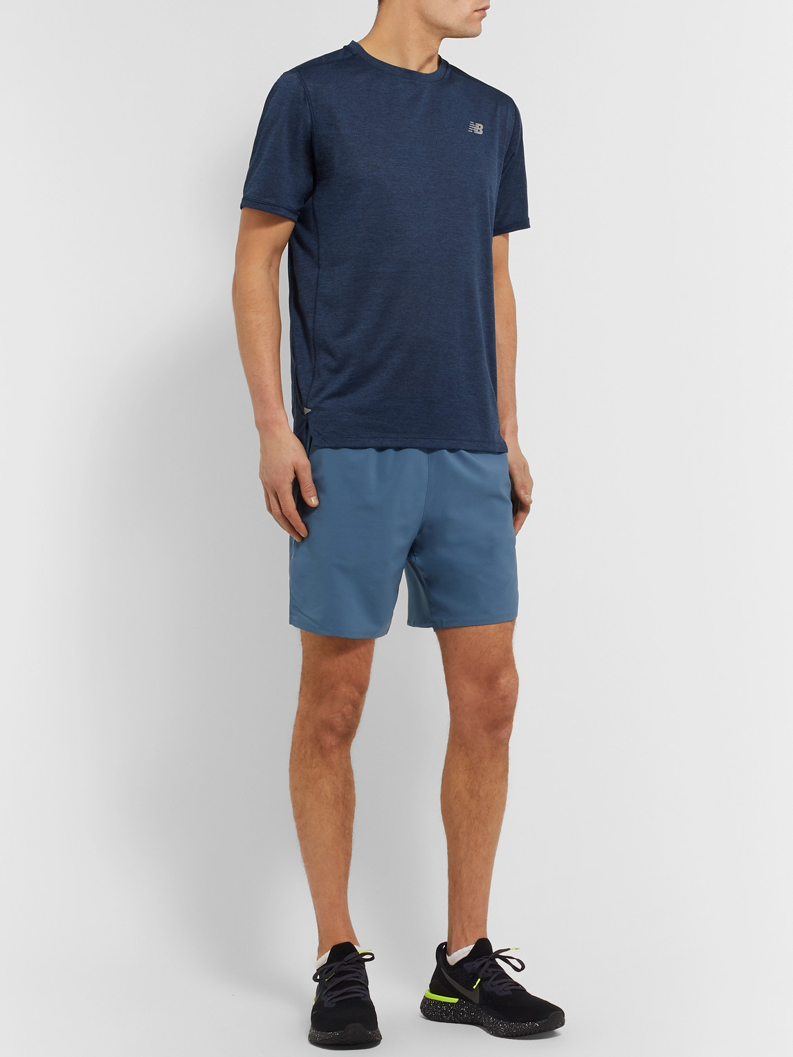 New Balance Anticipate Slim-fit Mélange Stretch-mesh T-shirt In Blue